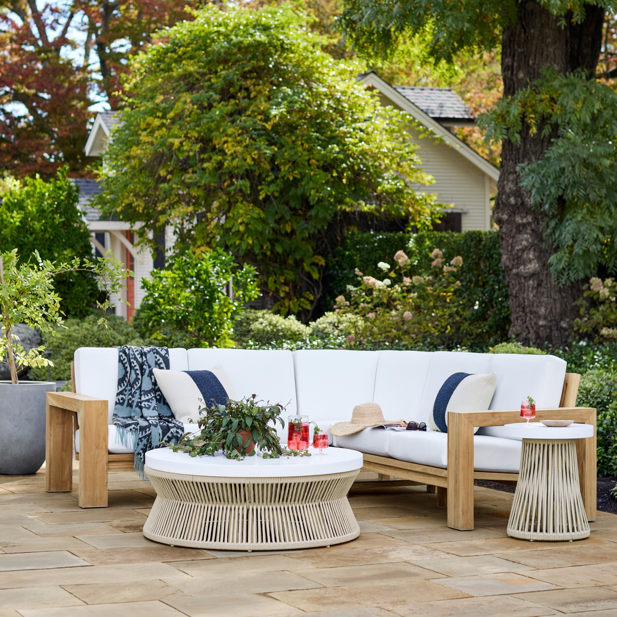 Pasadena Outdoor Fiberstone and Rope Side Table (18