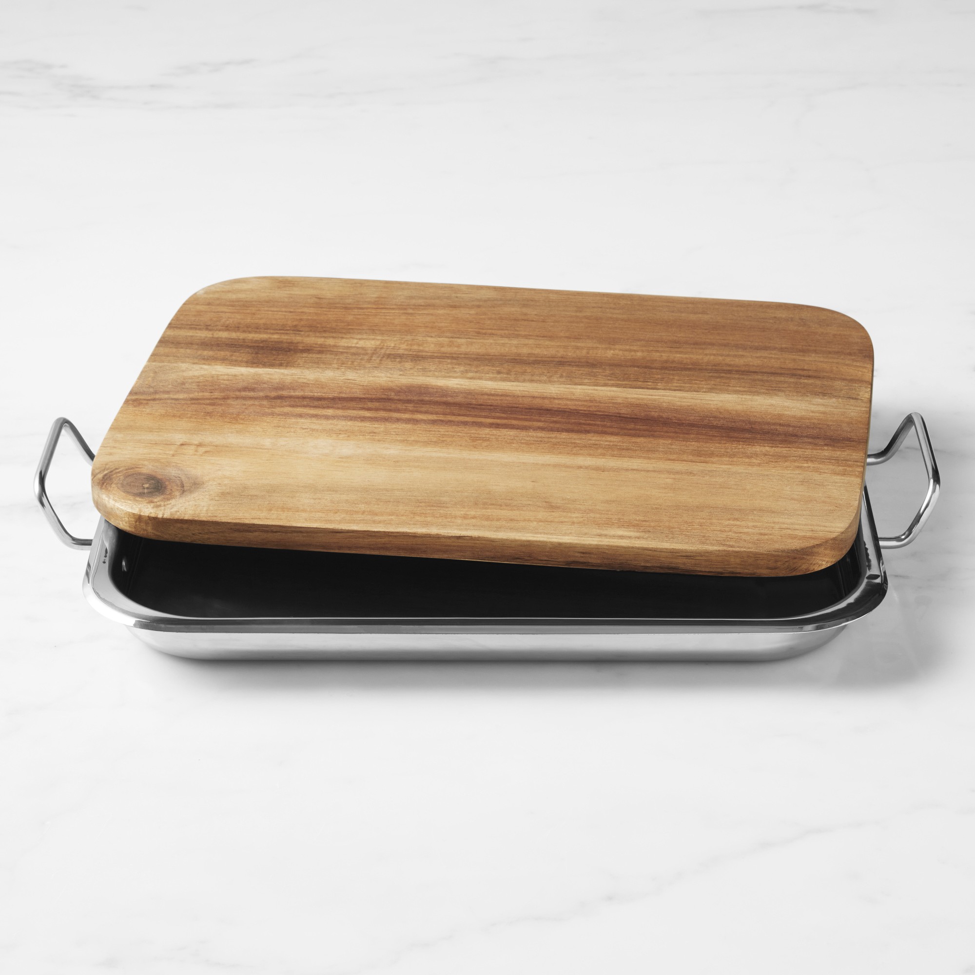 Williams Sonoma Stainless-Steel Grill Marinade Tray with Wood Lid