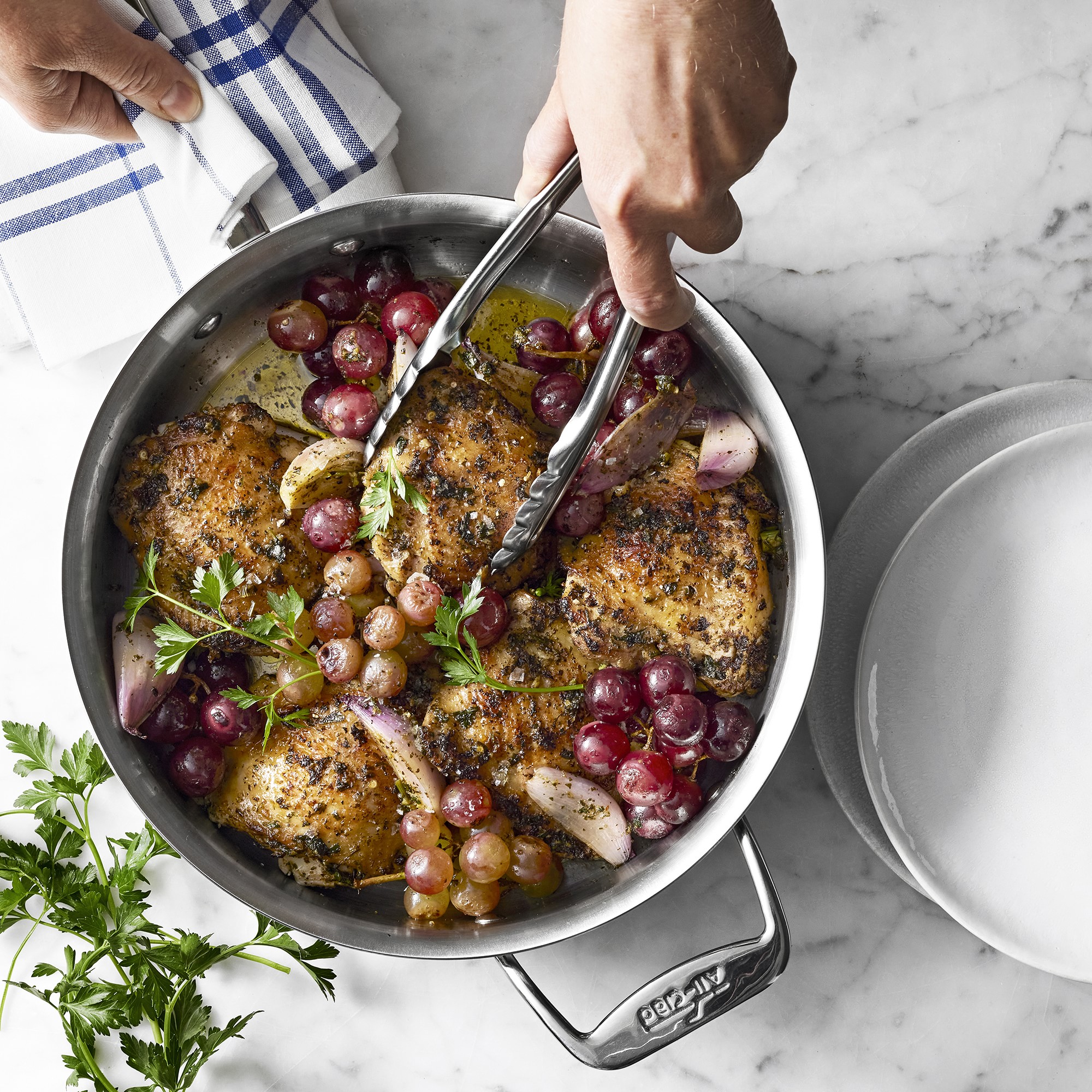 All-Clad D5® Stainless-Steel Deep Sauté Pan with Splatter Screen, 4-Qt.