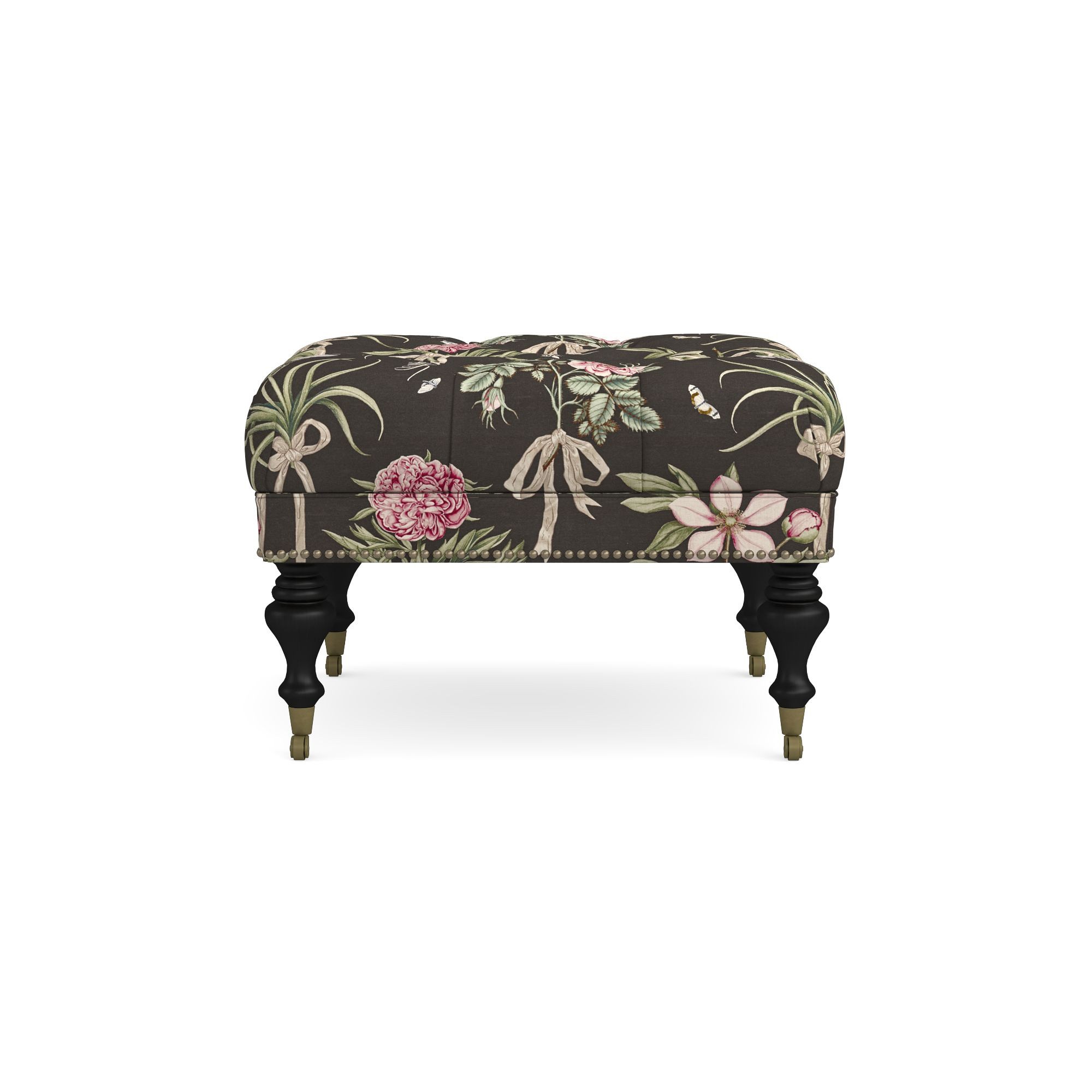 Fairfax Square Ottoman, Turned Leg with Tufted Top (26