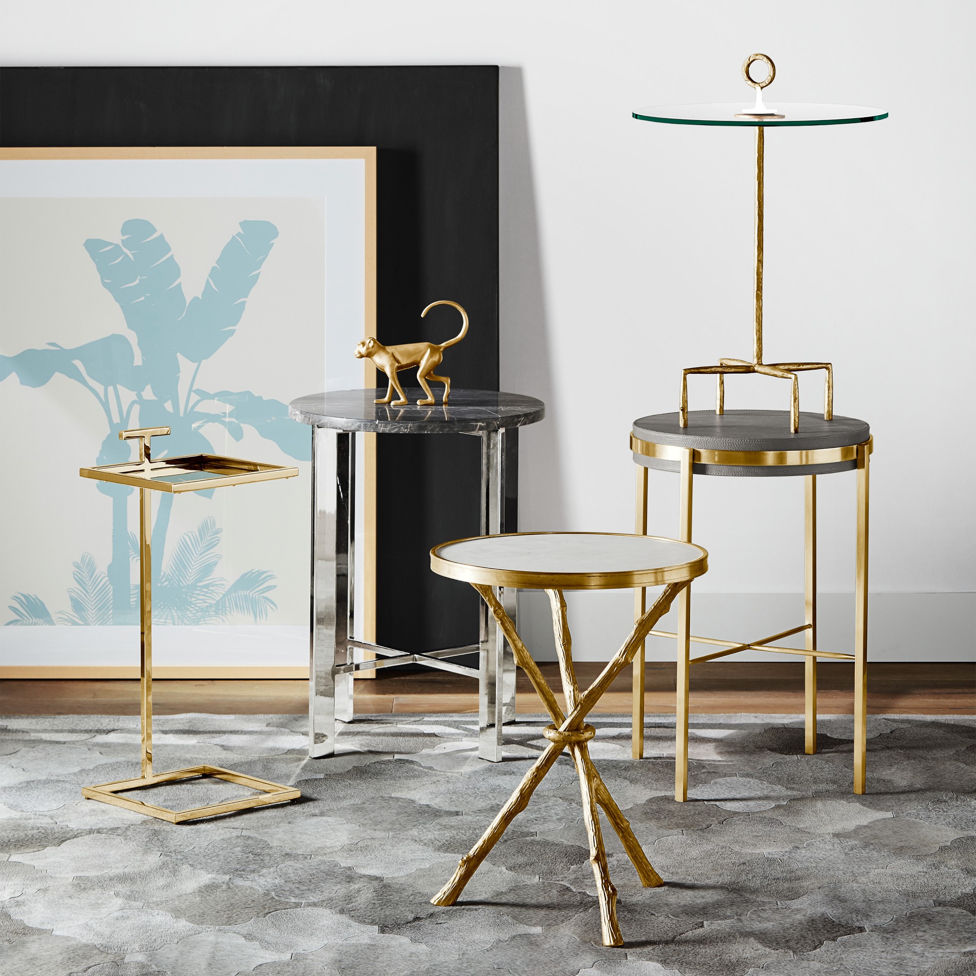 Faux Bois Accent Table with Marble Top (16.5