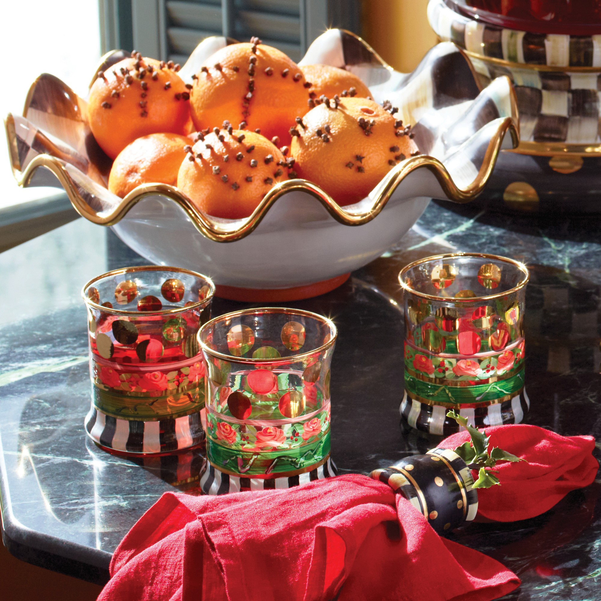 MacKenzie-Childs Courtly Check Ceramic Fluted Serving Bowl