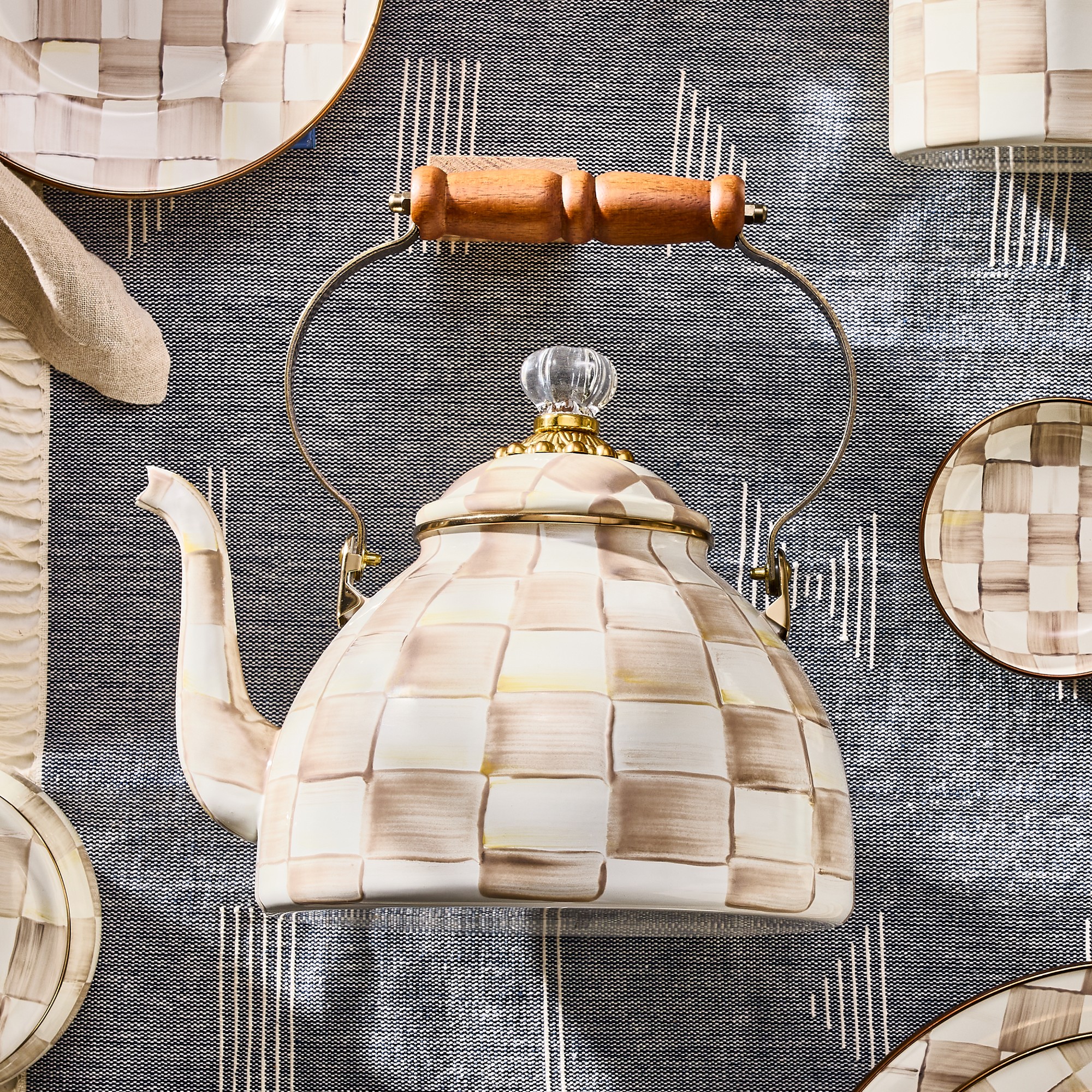 MacKenzie-Childs Mocha Check Tea Kettle