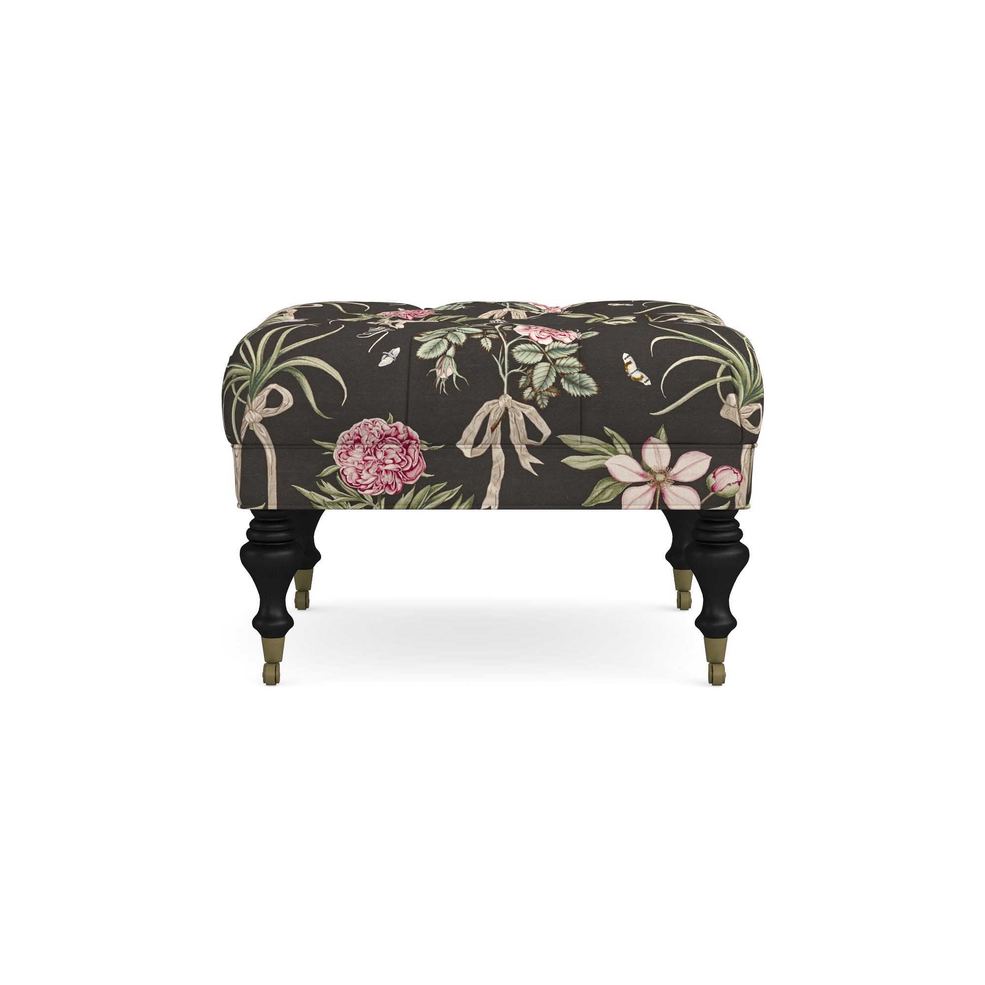 Fairfax Square Ottoman, Turned Leg with Tufted Top (26