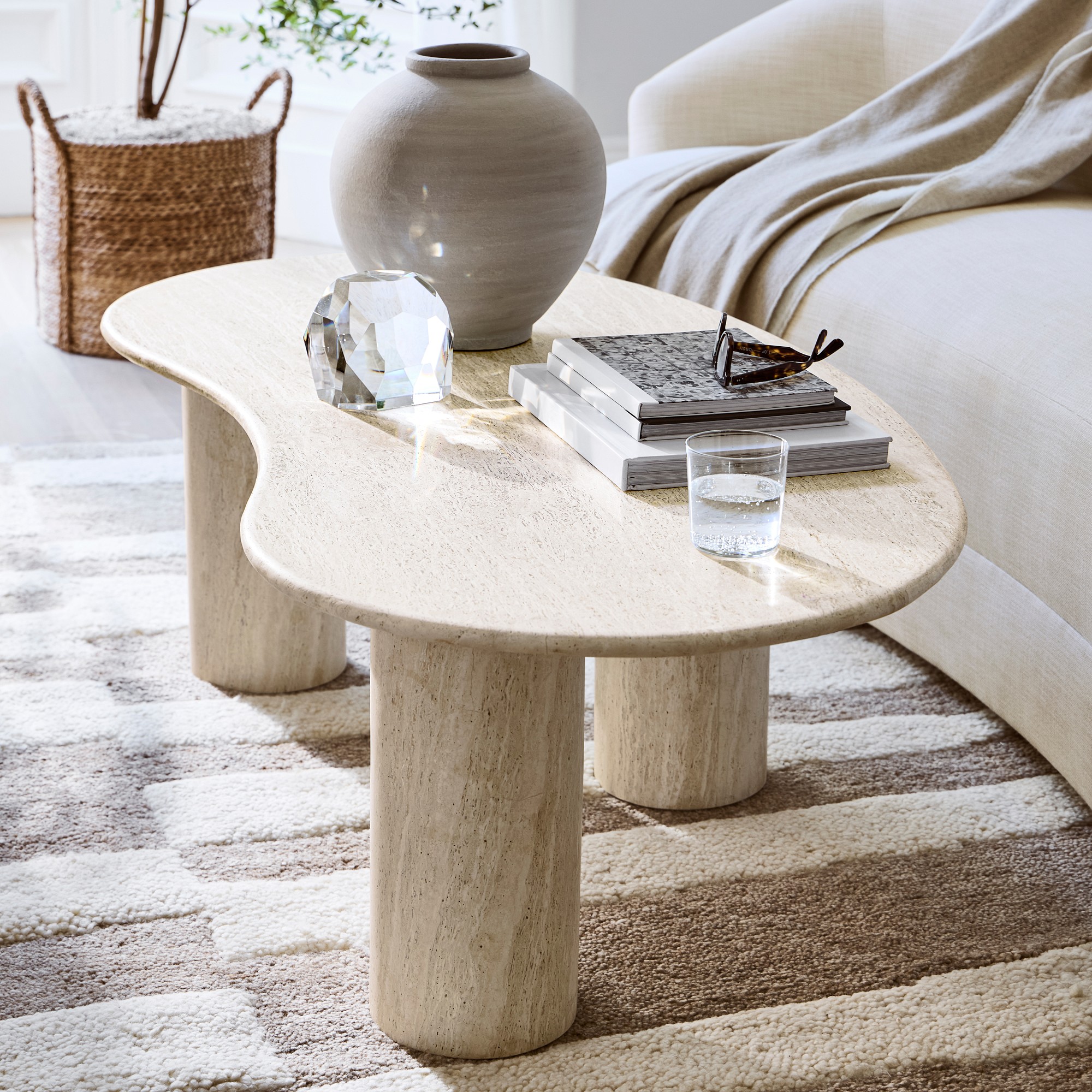 Marina Travertine Sculptural Coffee Table (55