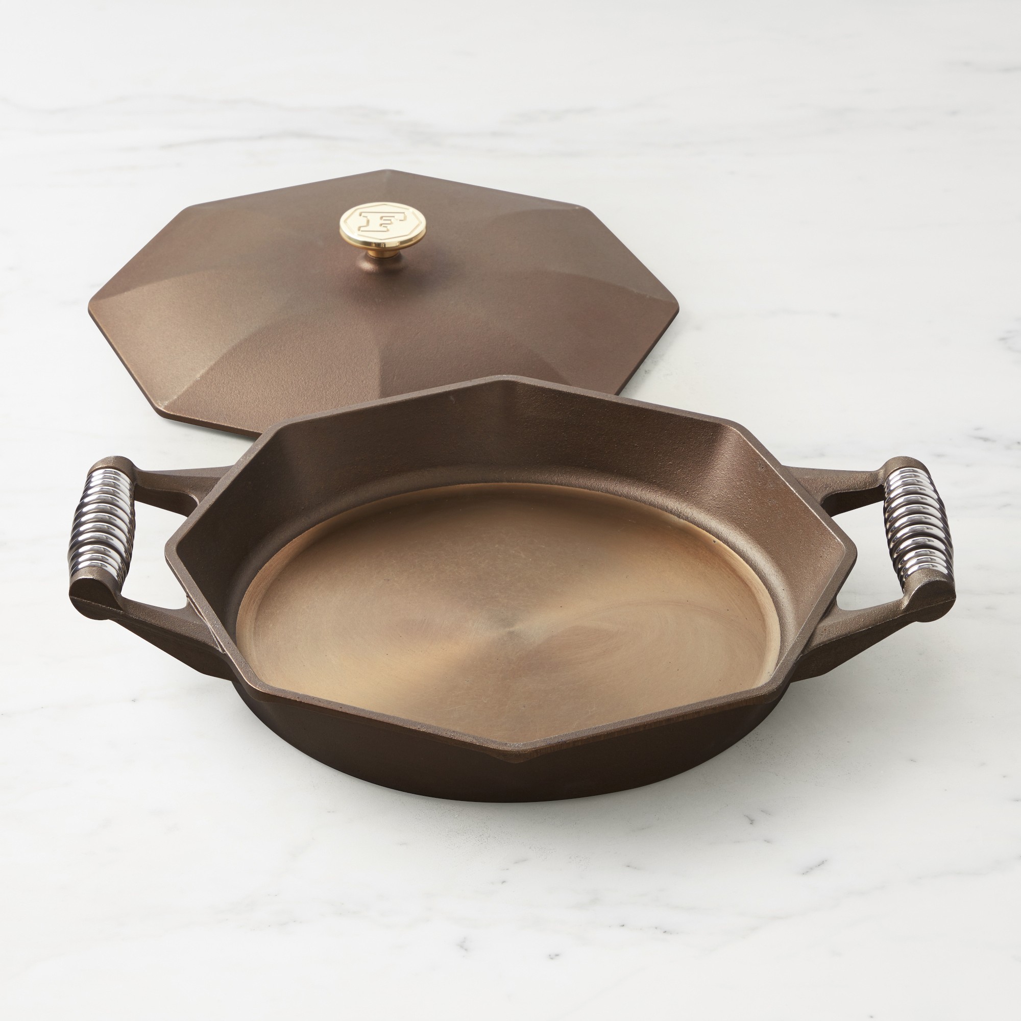 FINEX Seasoned Cast Iron Double Handled Skillet with Lid, 14