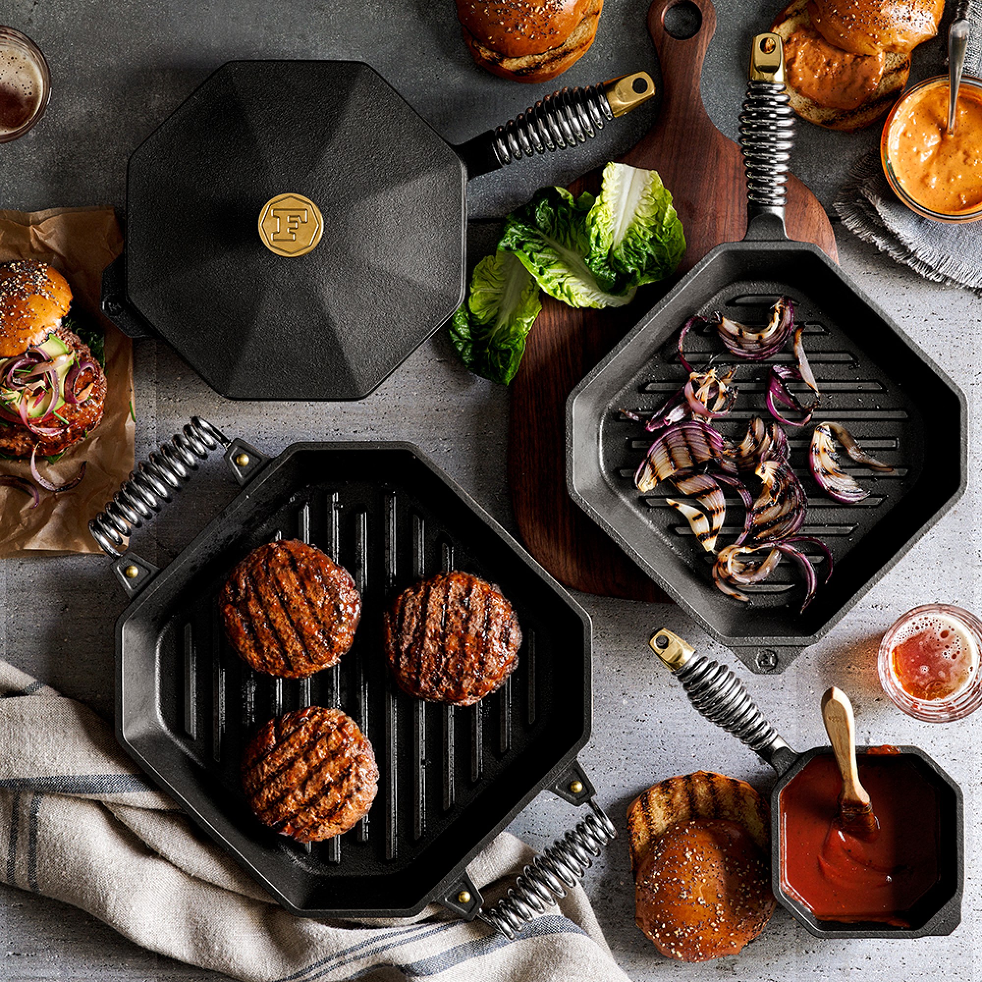 FINEX Seasoned Cast Iron Skillet Fry Pan with Lid