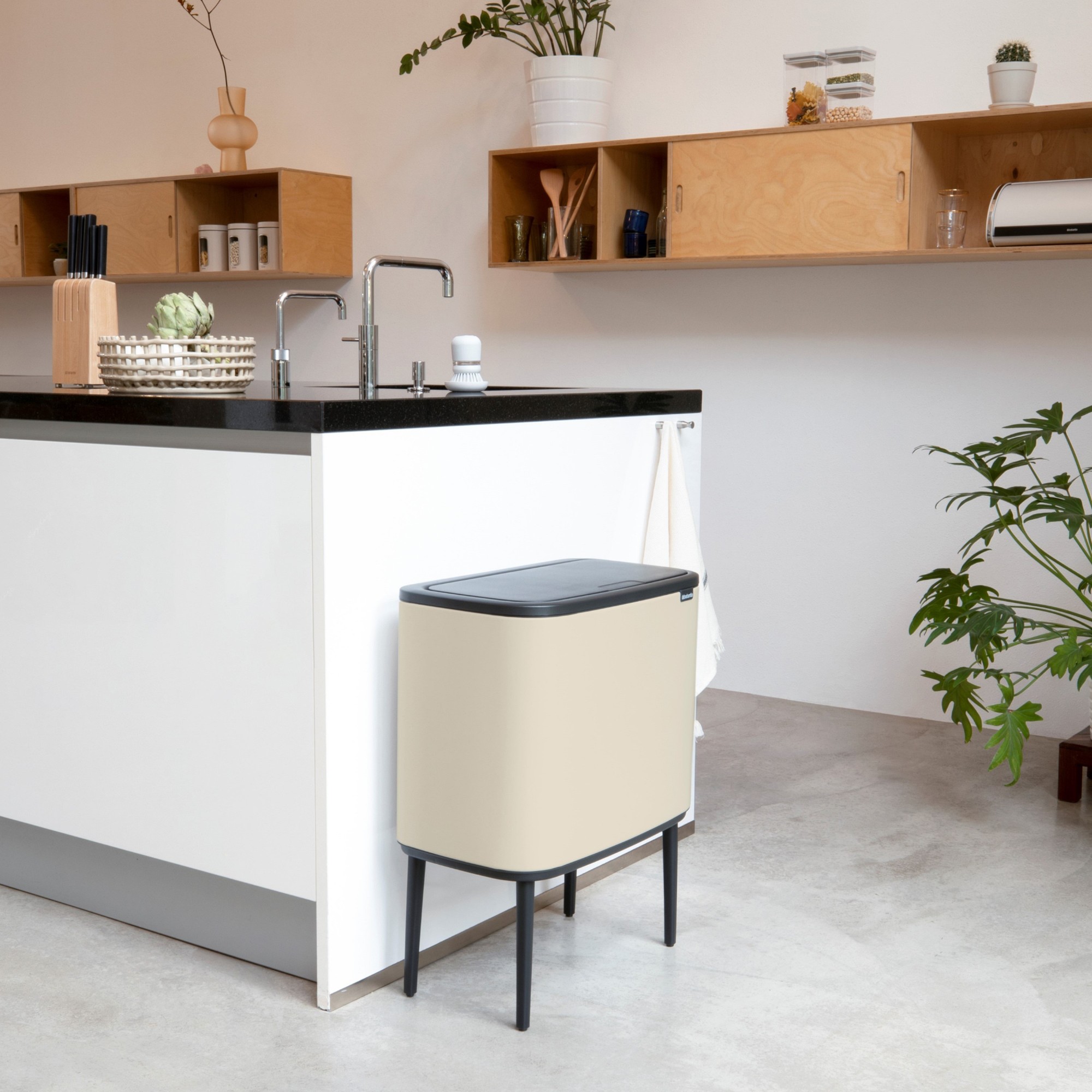 Brabantia Bo Touch Top Dual Compartment Recycling Trash Can, 3 + 6 Gallon