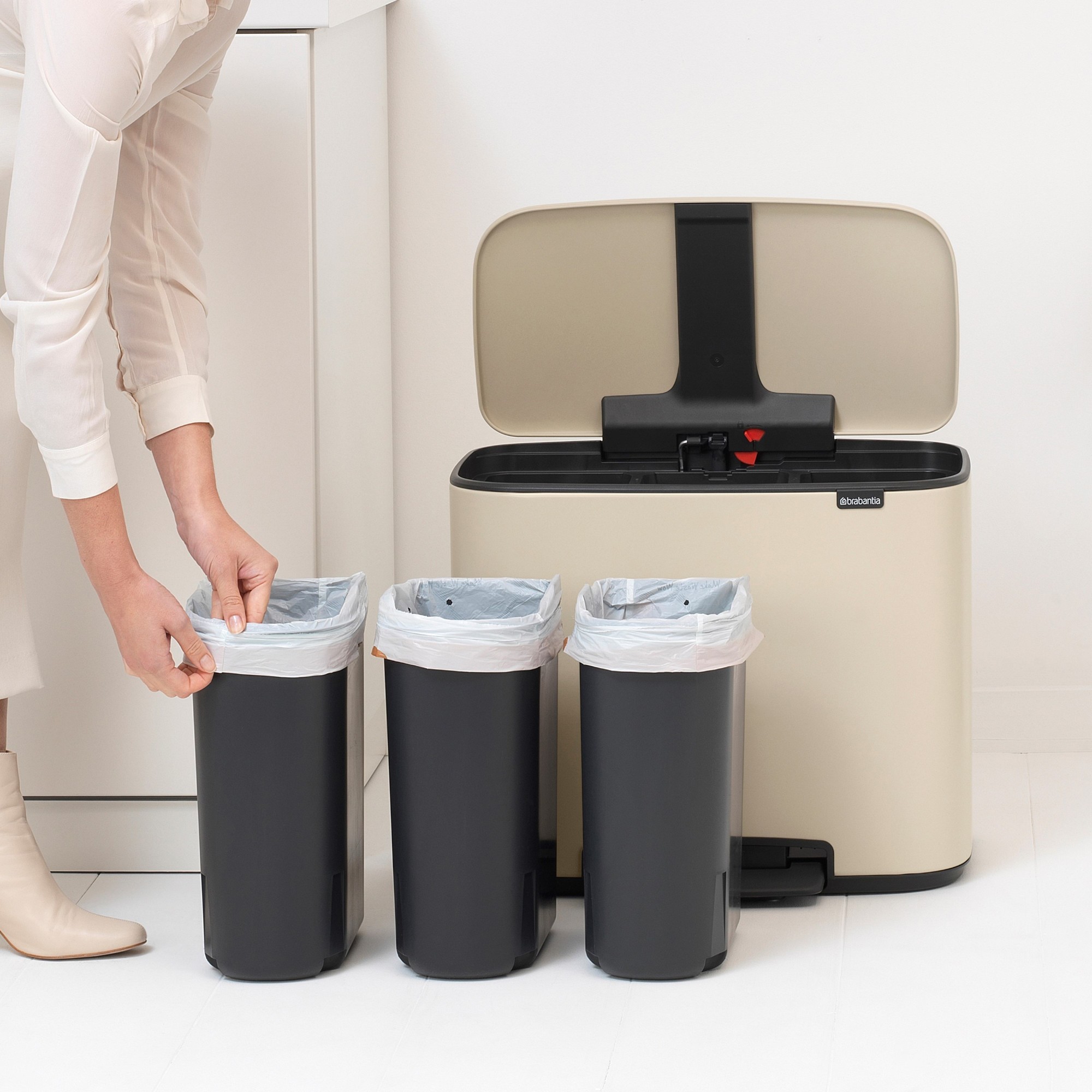 Brabantia Bo Step On Multi Compartment Recycling Trash Can, 3 x 3 Gallon