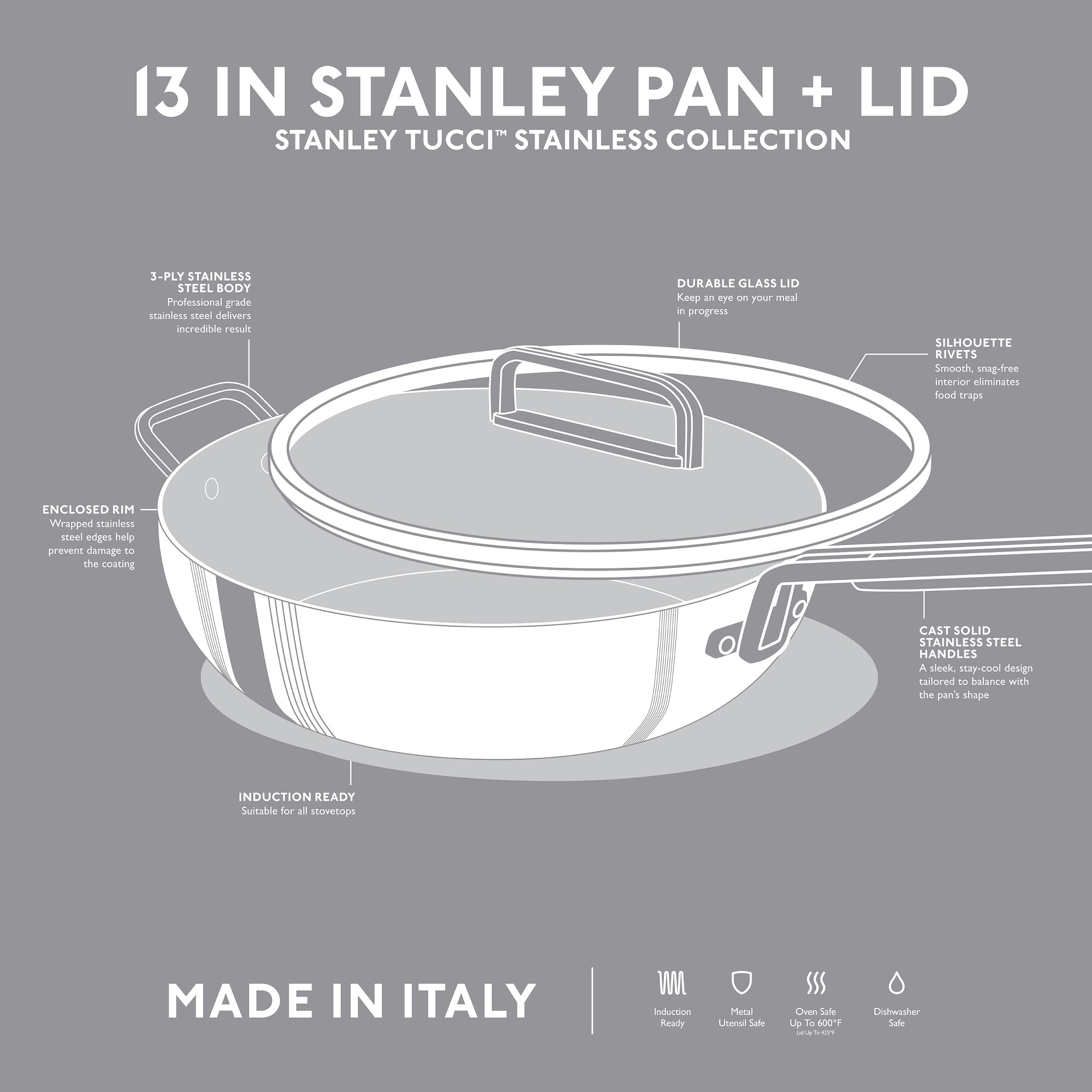 GreenPan™ Stanley Tucci™ Stainless-Steel Essential Stanley Pan, 6 1/2-Qt.