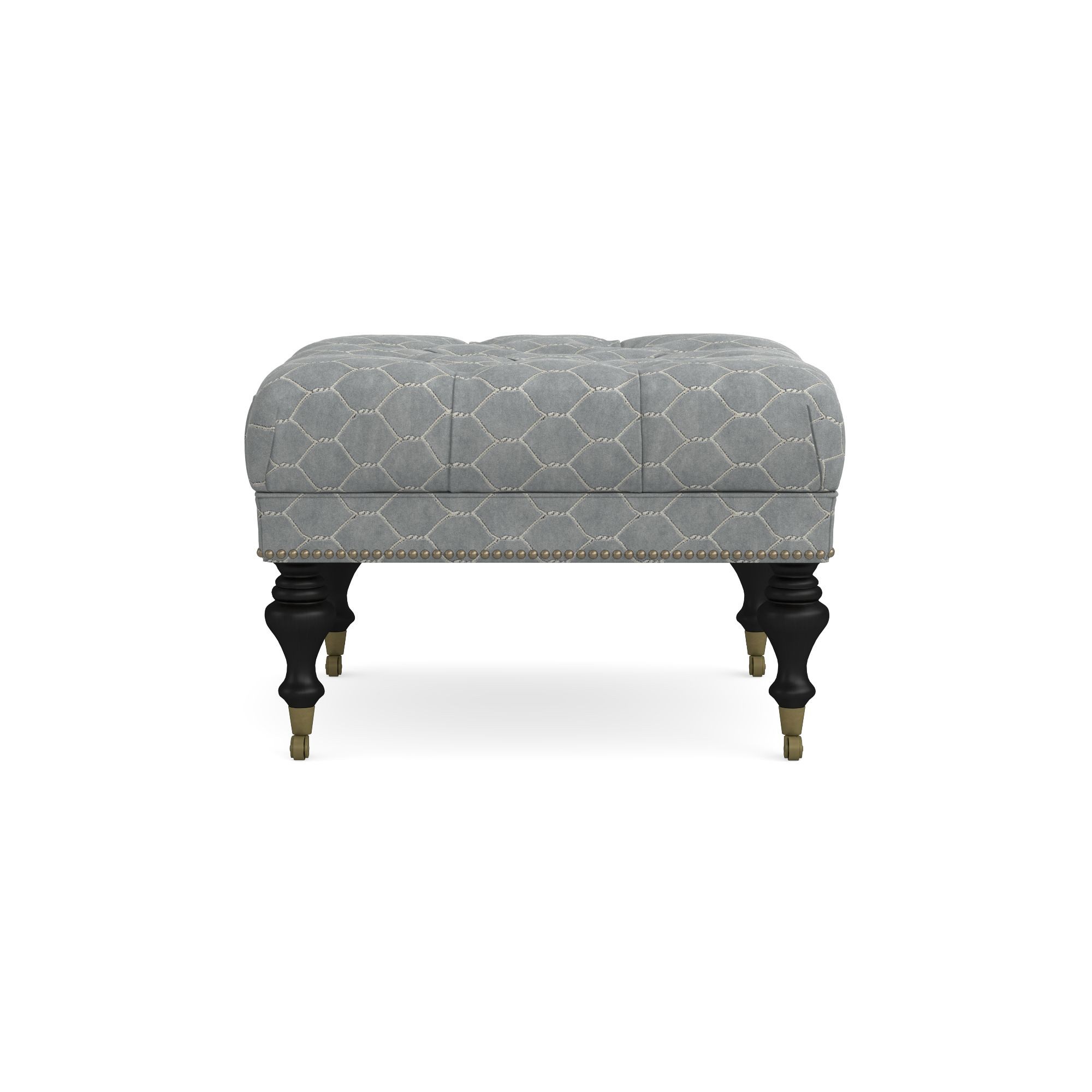 Fairfax Square Ottoman, Turned Leg with Tufted Top (26