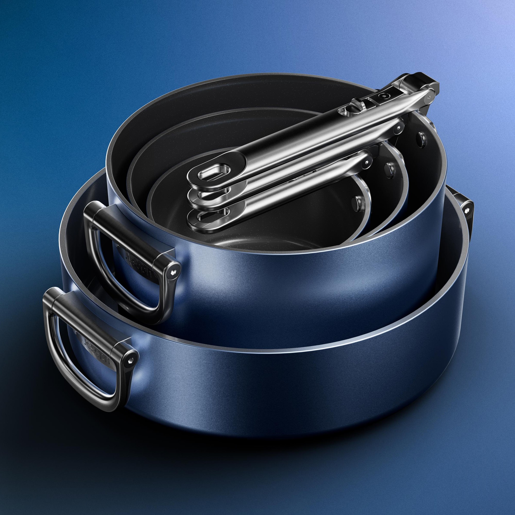 Joseph Joseph Ceramic Nonstick Space-Saving 10-Piece Cookware Set with Folding Handles