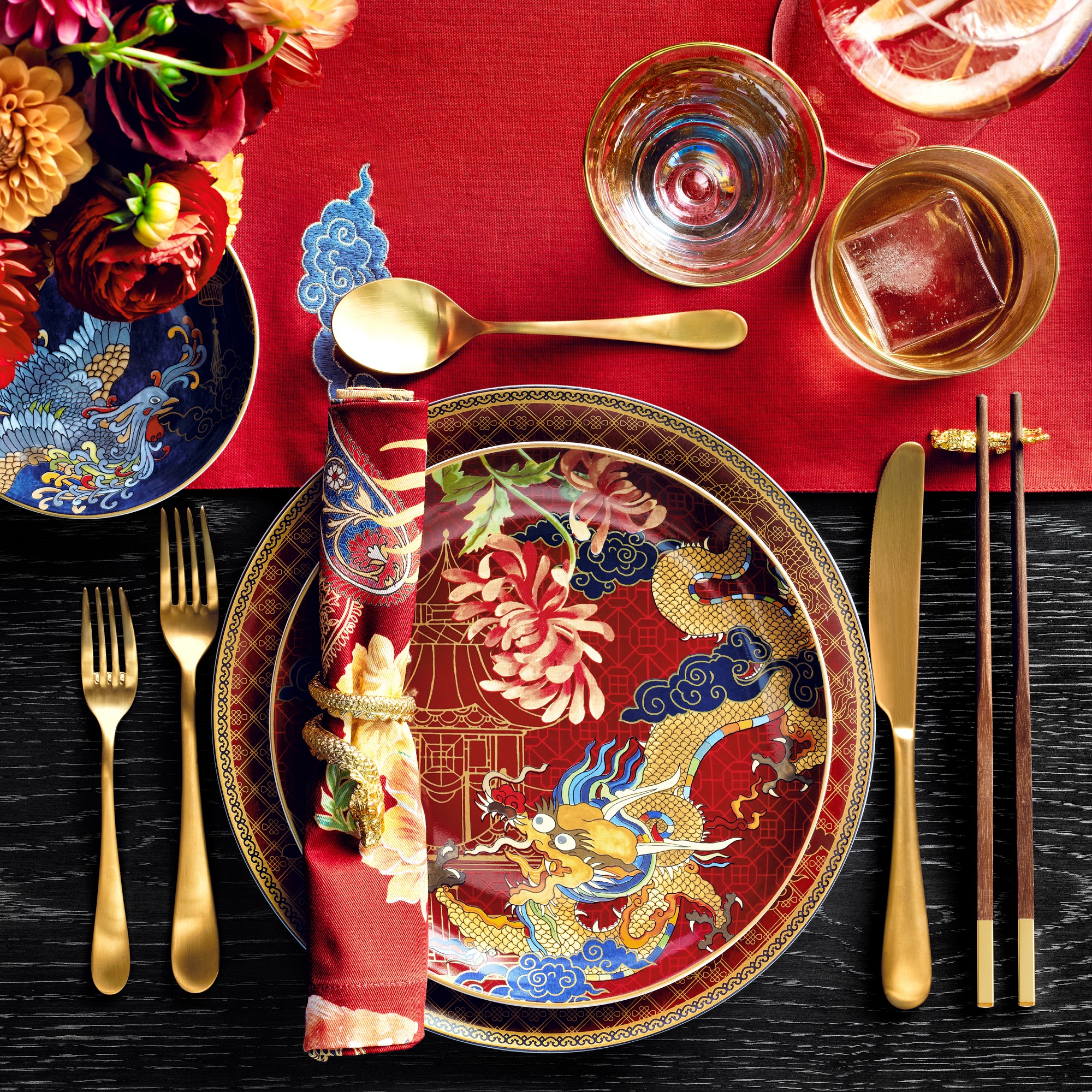 Gold Dragon Double Old-Fashioned Glasses