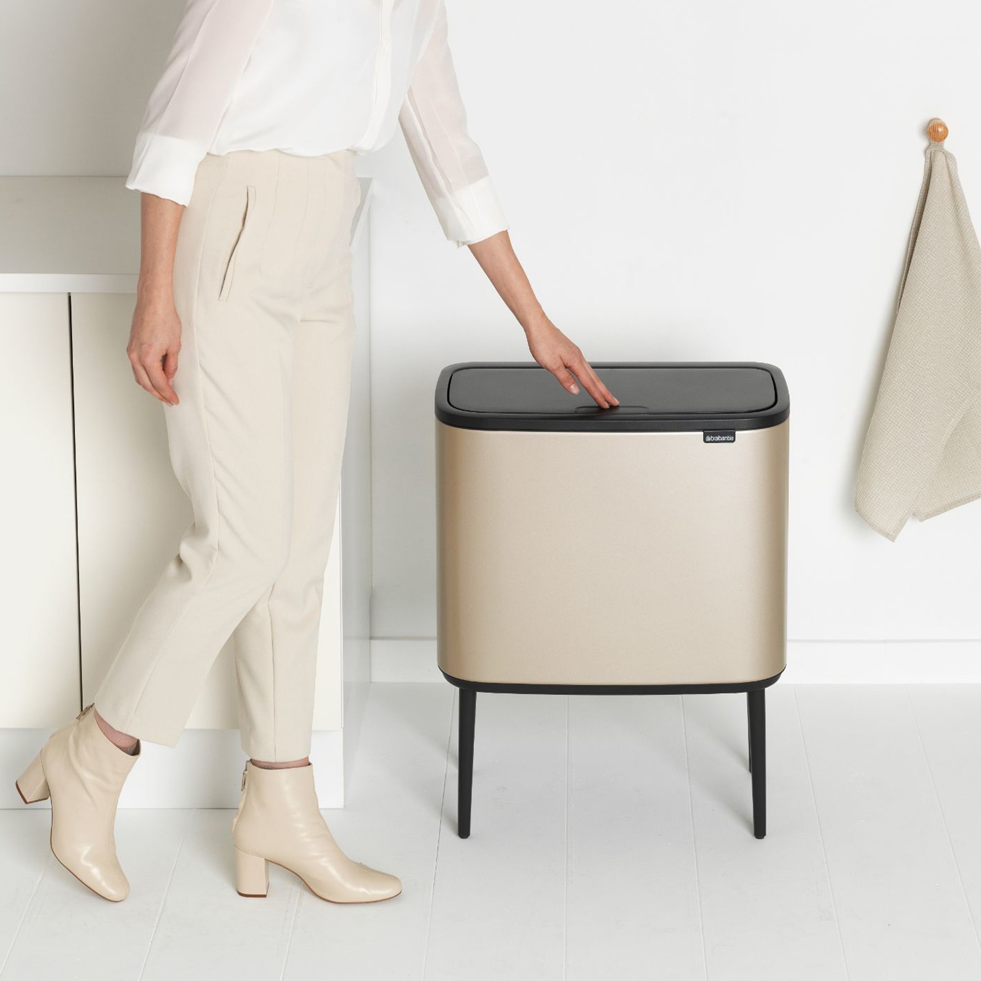 Brabantia Bo Touch Top Multi Compartment Recycling Trash Can, 3 x 3 Gallon