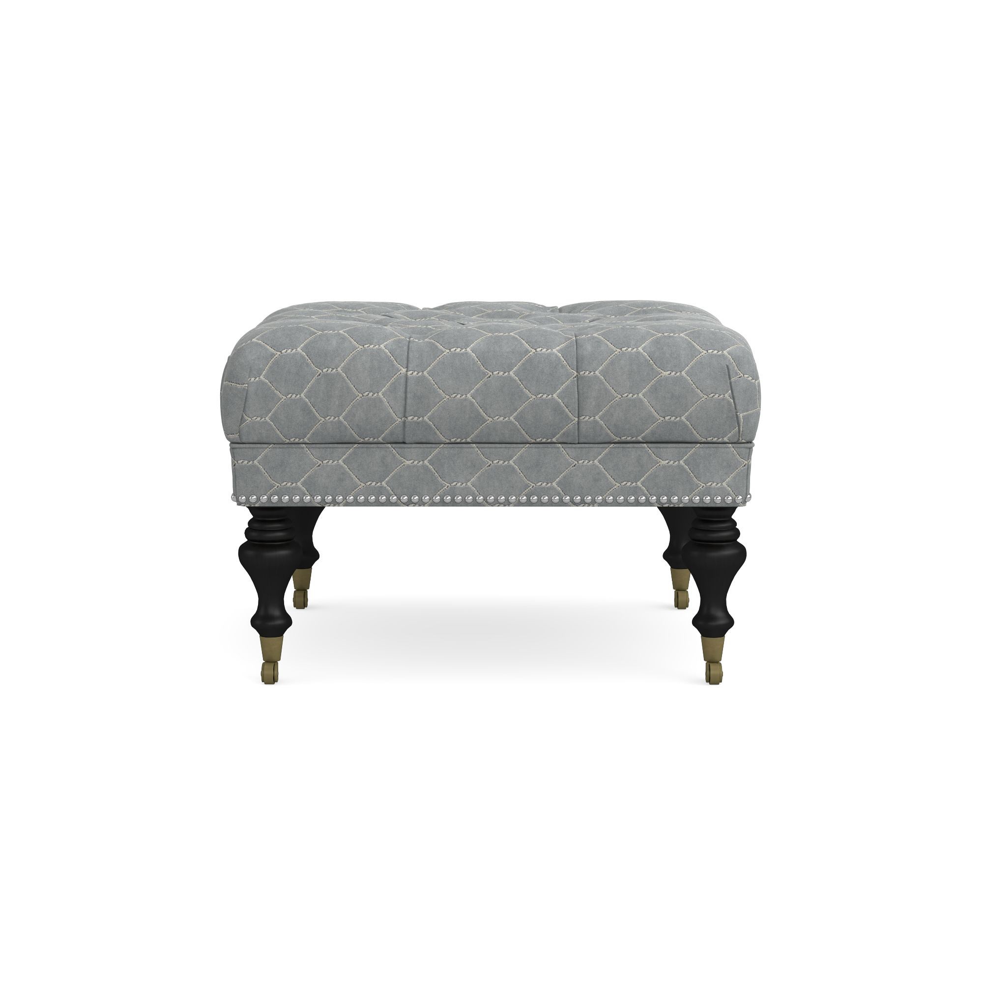 Fairfax Square Ottoman, Turned Leg with Tufted Top (26