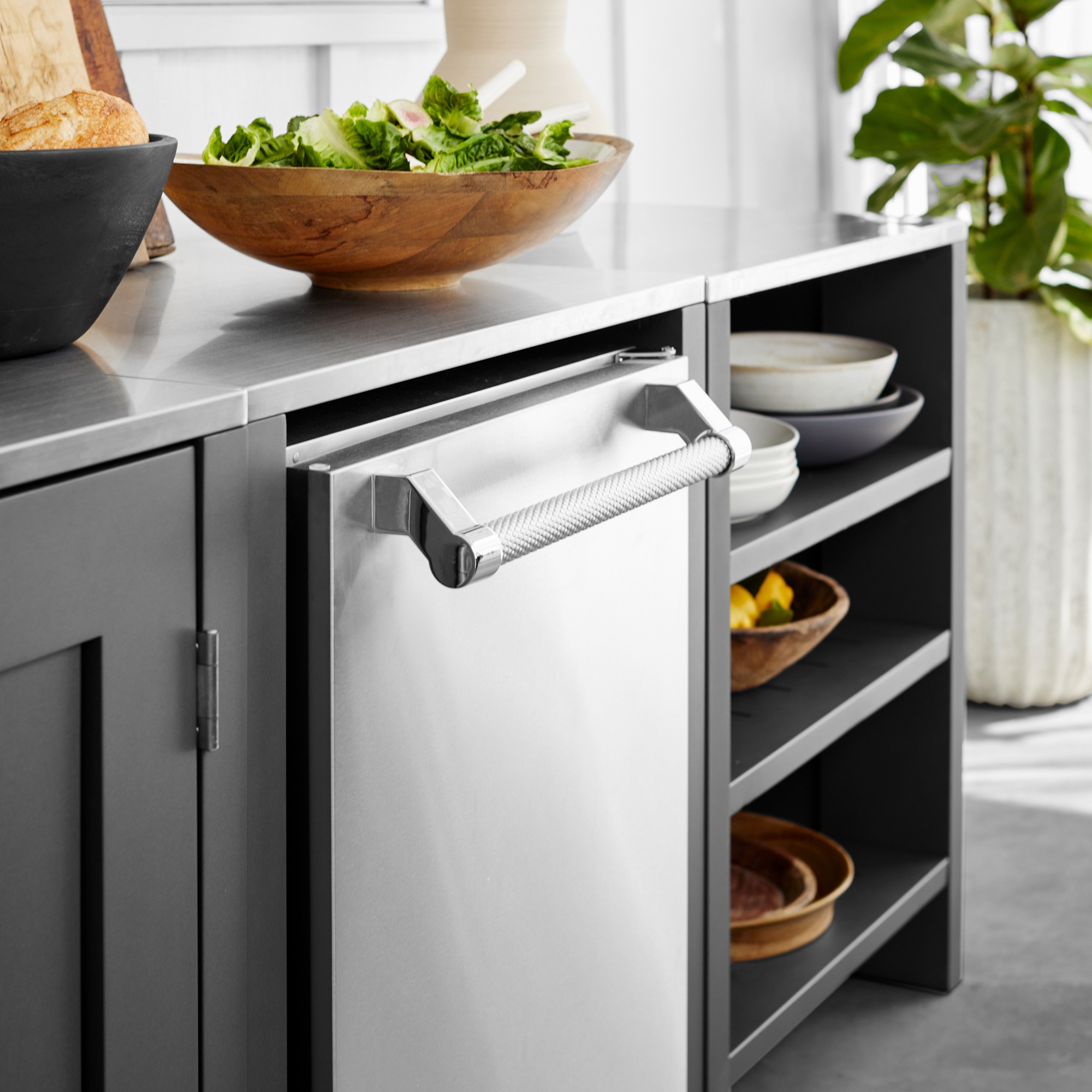 Larnaca Slate Grey Metal Kitchen Convertible Refrigerator Cabinet