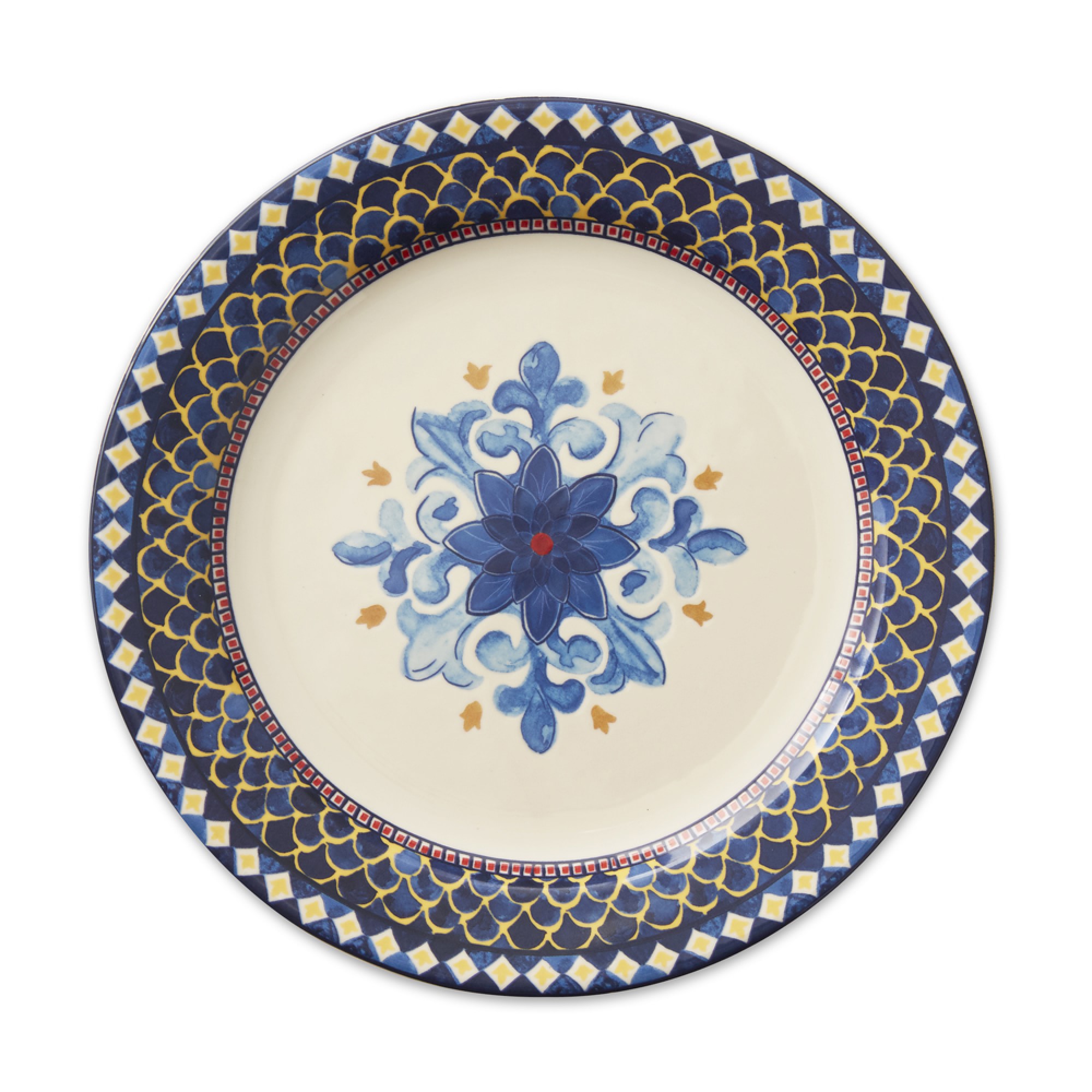 Sicily Ceramic Dinner Plates, Blue Rim