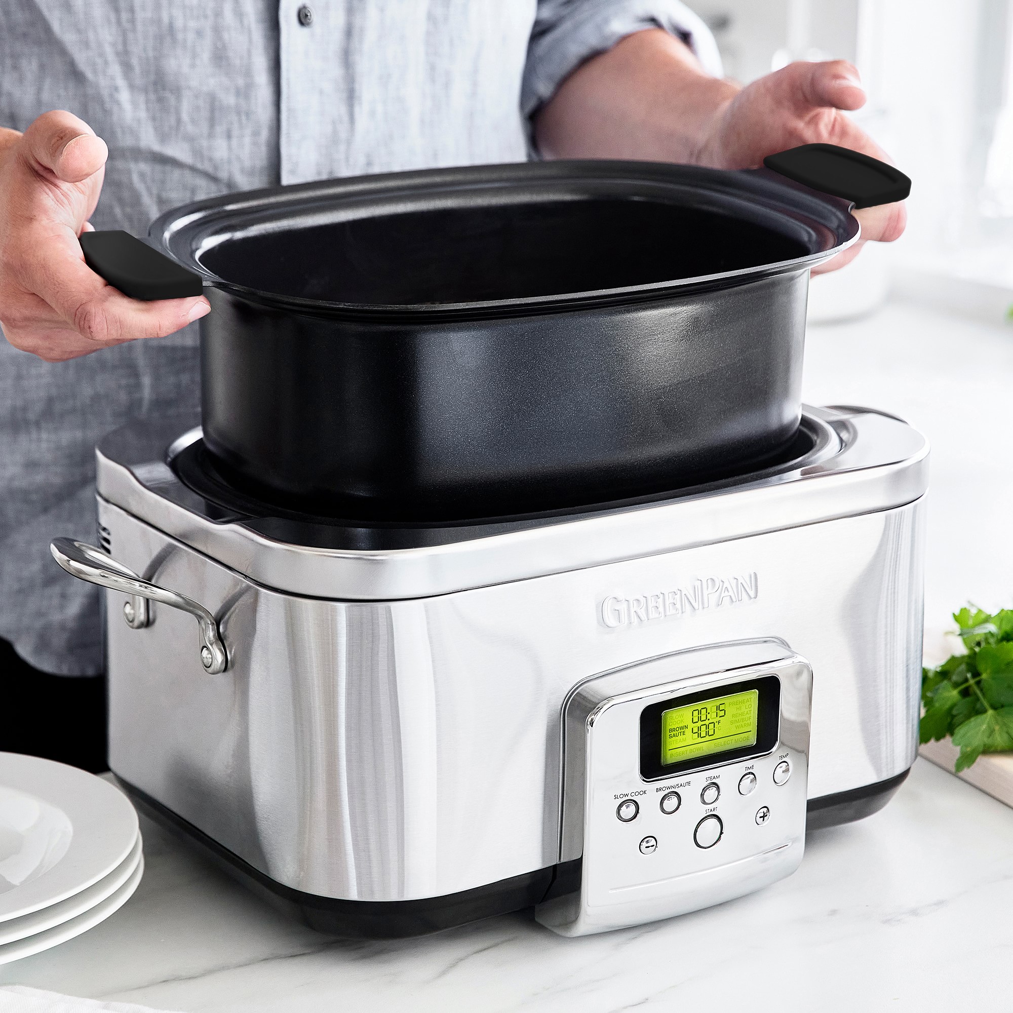 GreenPan™ Premiere Stainless-Steel Slow Cooker, 6-Qt.