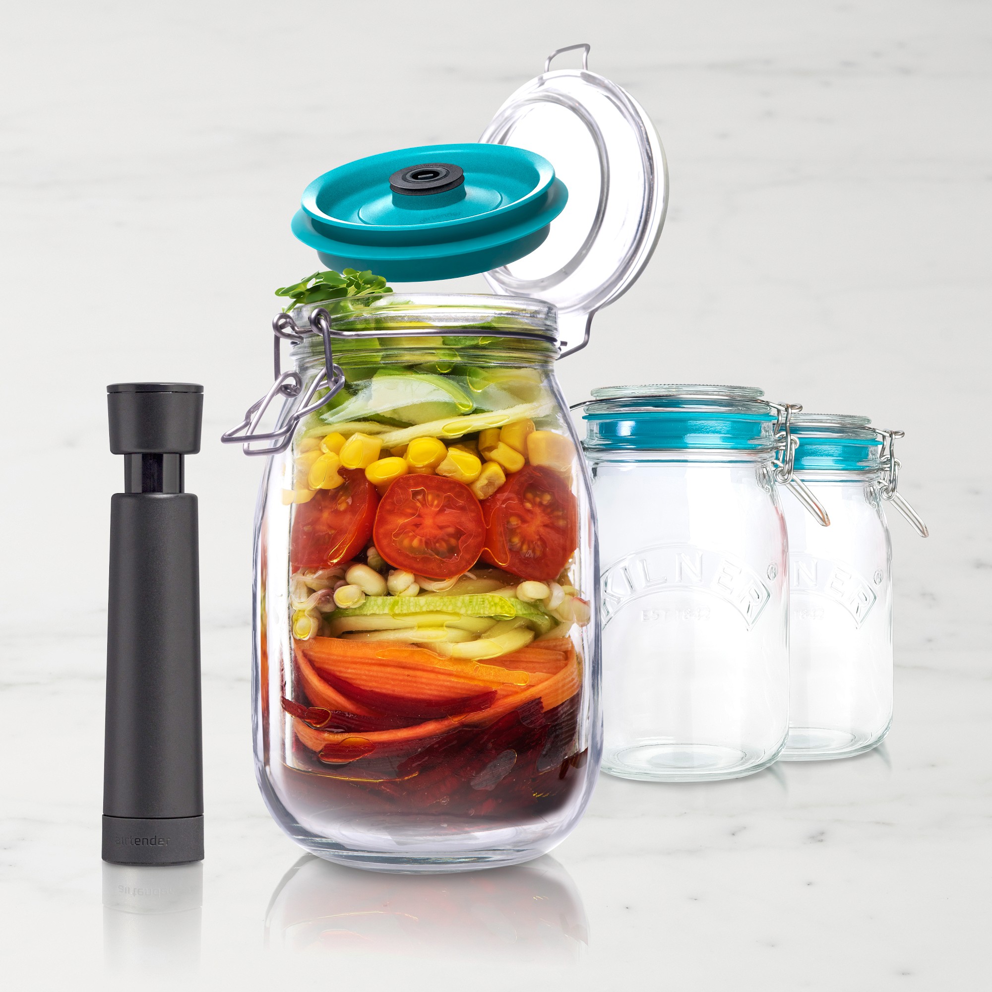 Airtender x Kilner Clip Top Jar Vacuum Pack, Set of 3