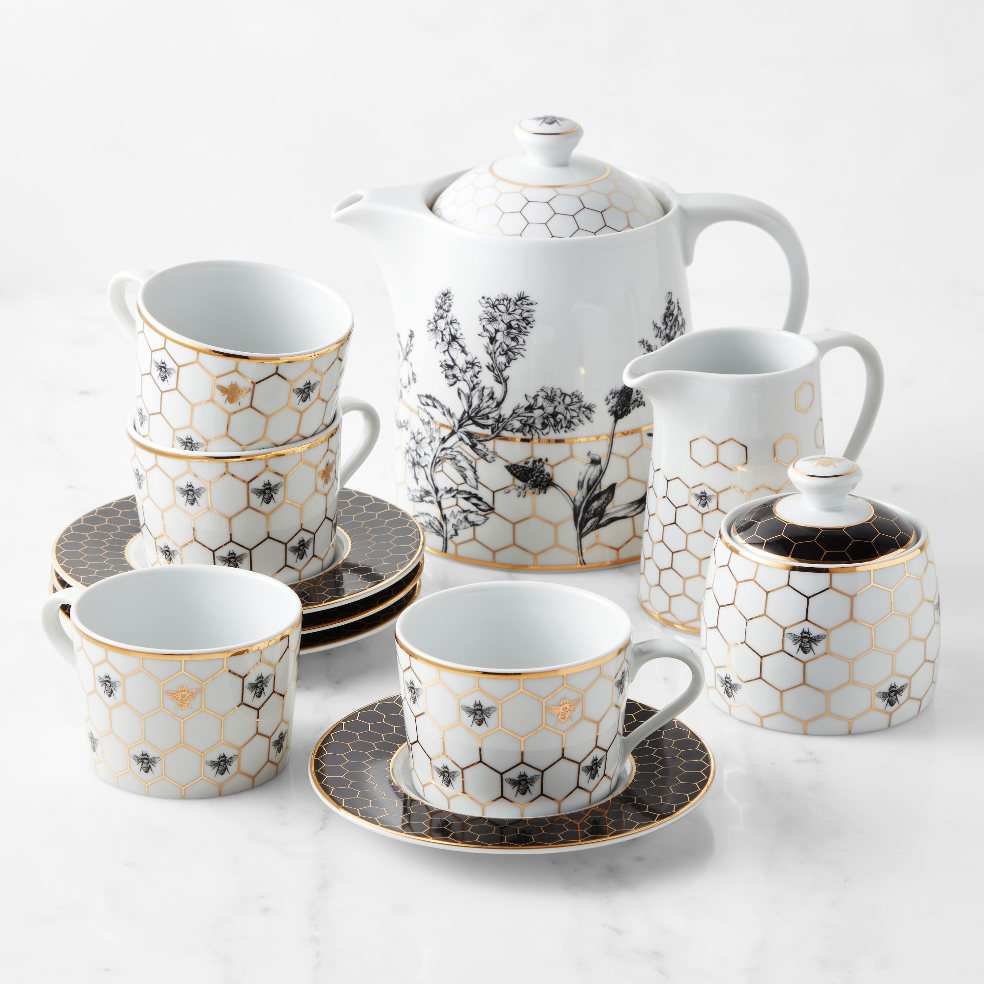 Honeycomb Cups & Saucers, Set of 4