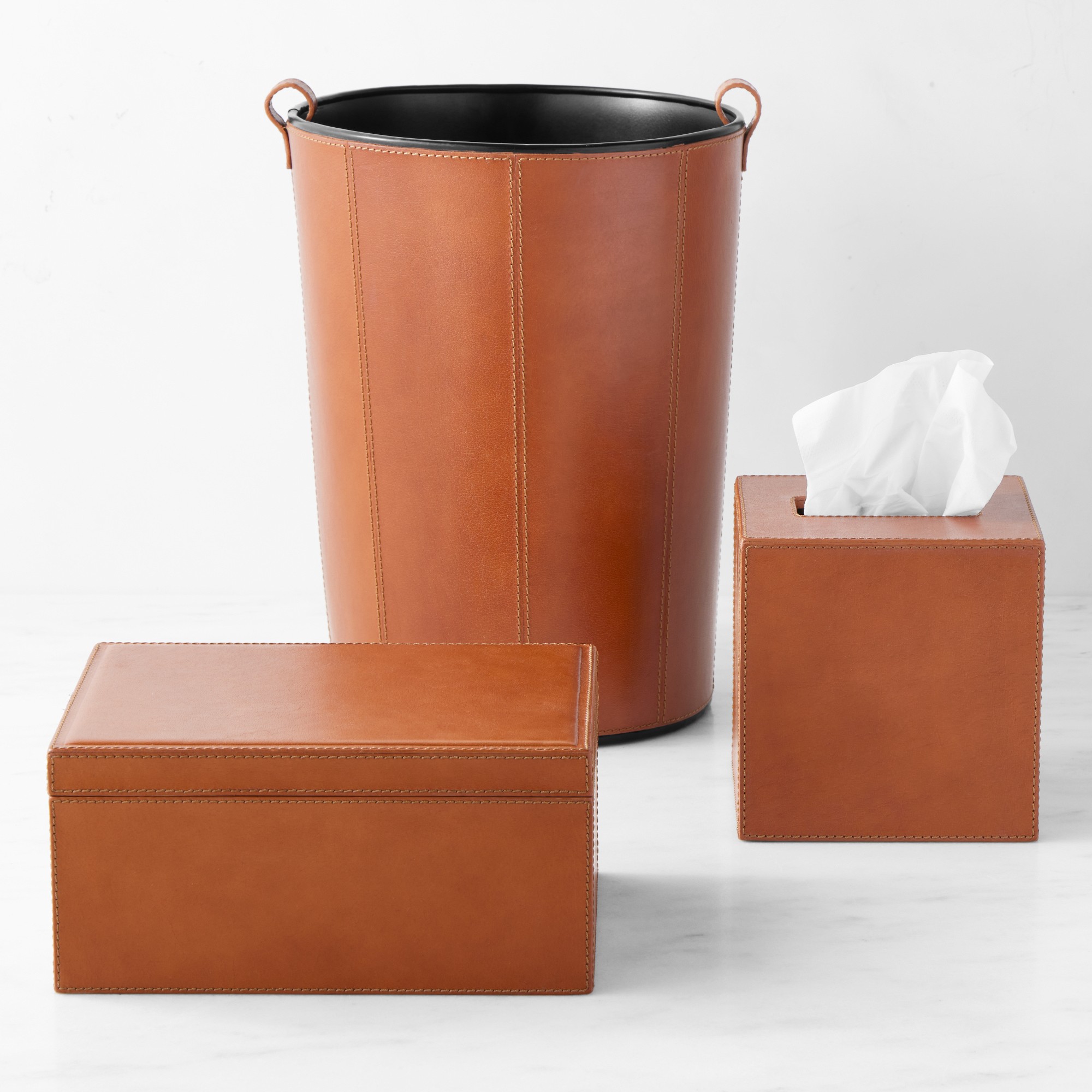 Brown Leather Wastebasket