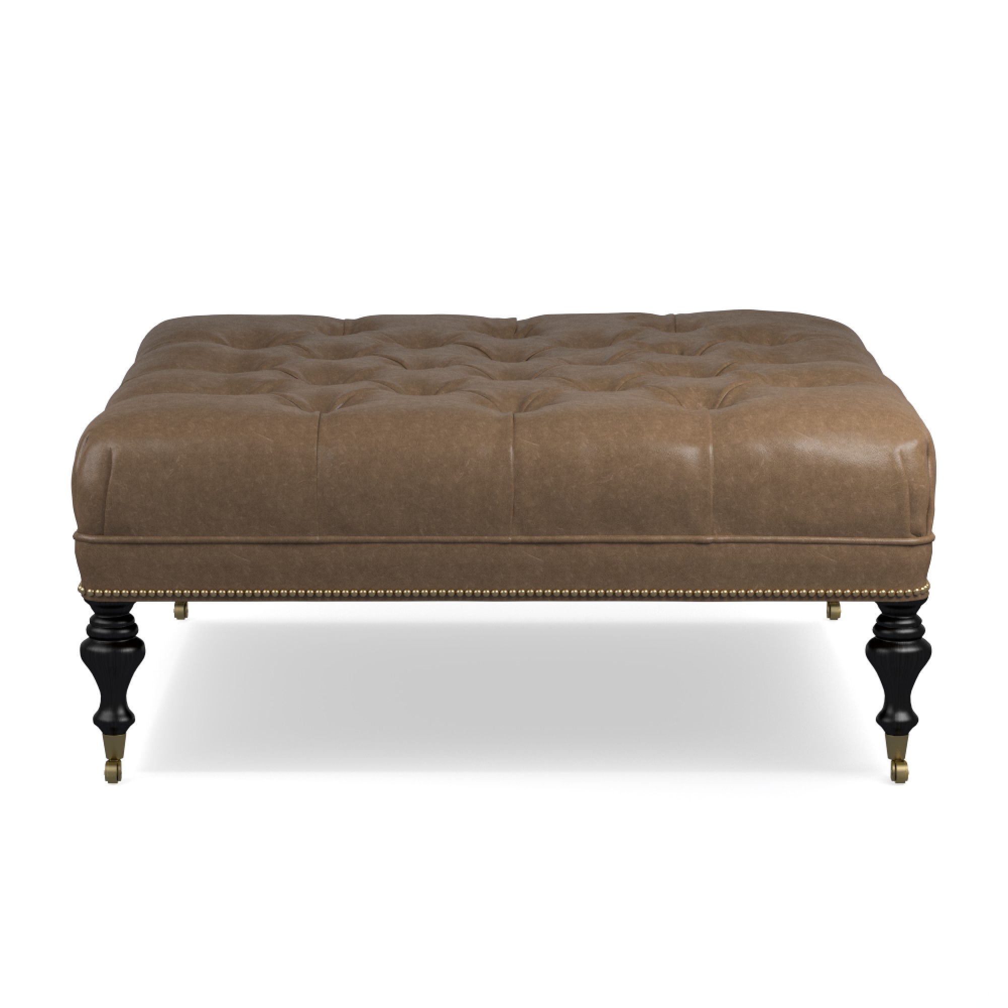 Fairfax Square Ottoman, Turned Leg with Tufted Top (26