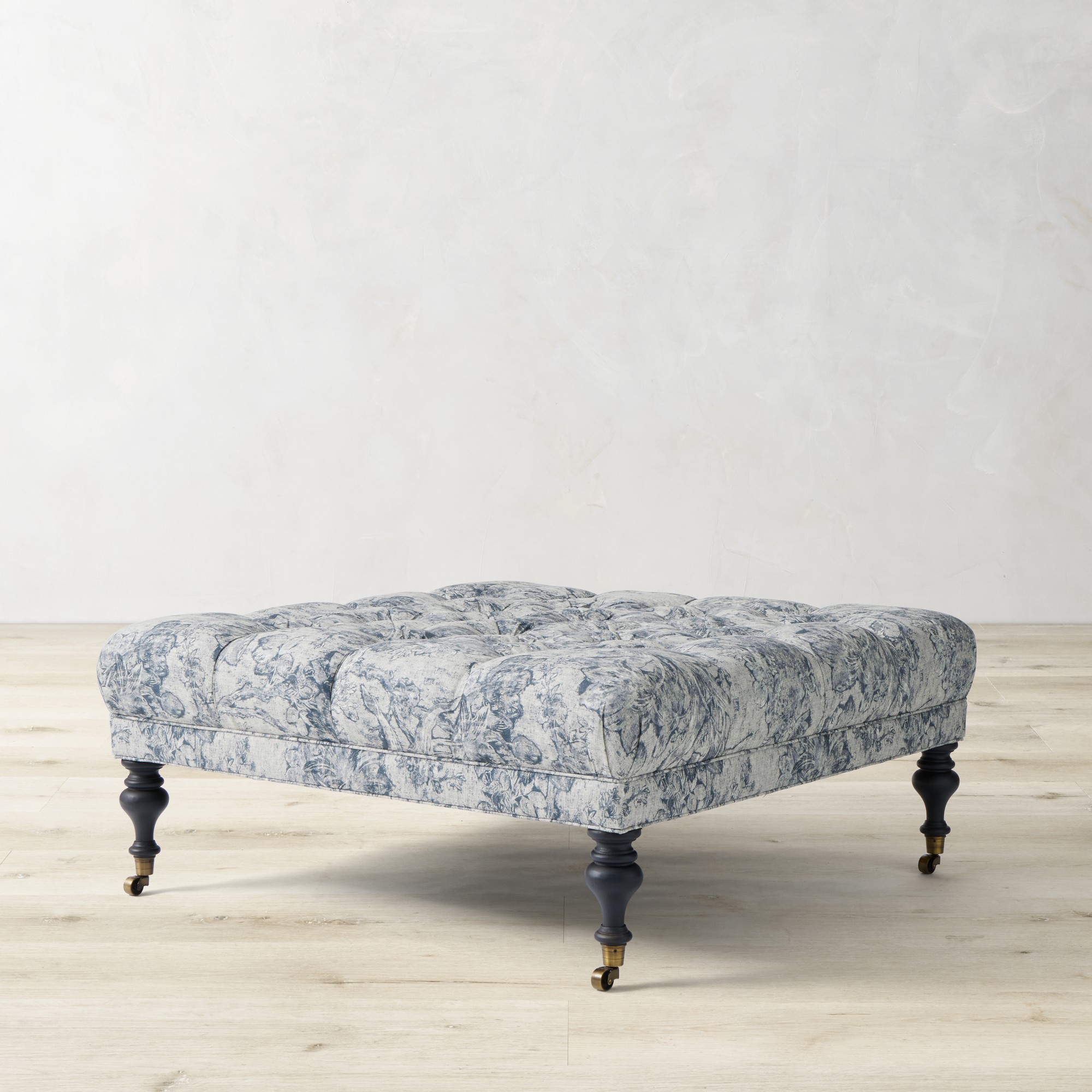 Fairfax Square Ottoman, Turned Leg with Tufted Top (26