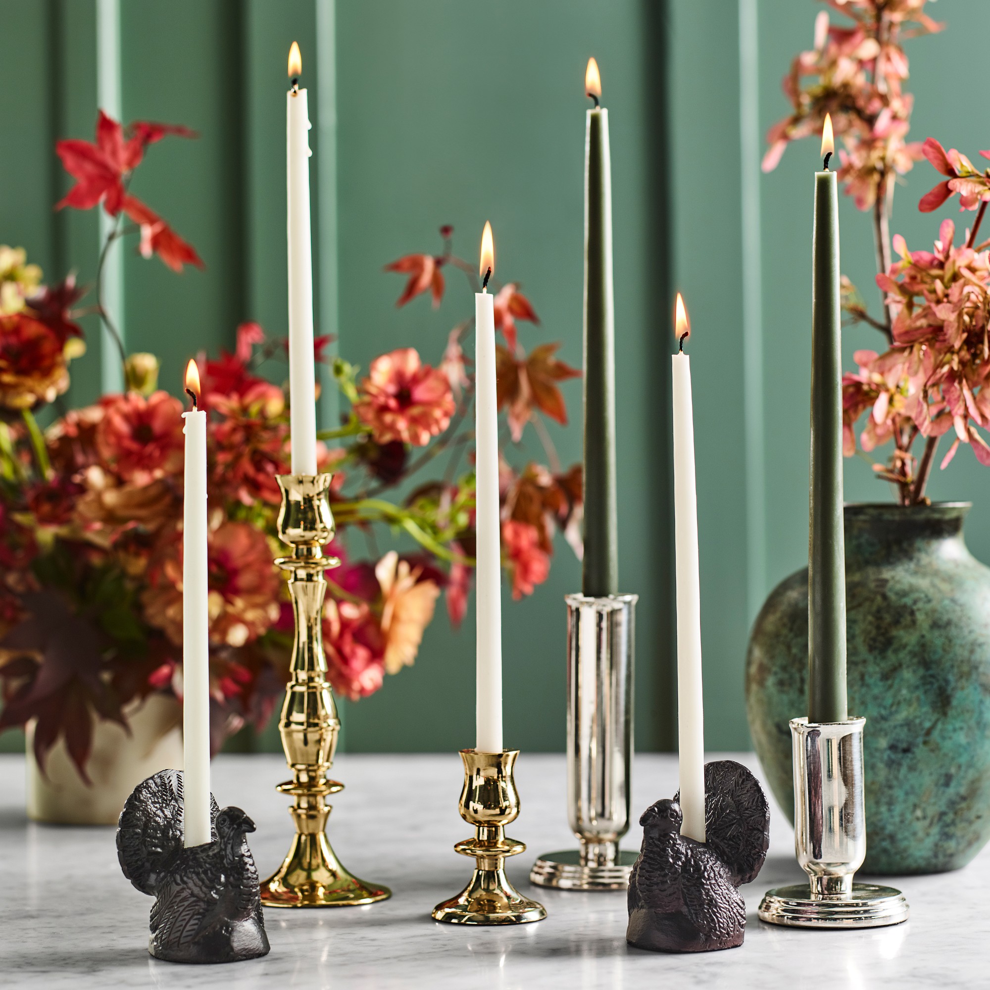 Bronze Turkey Tiny Taper Holders, Set of 2