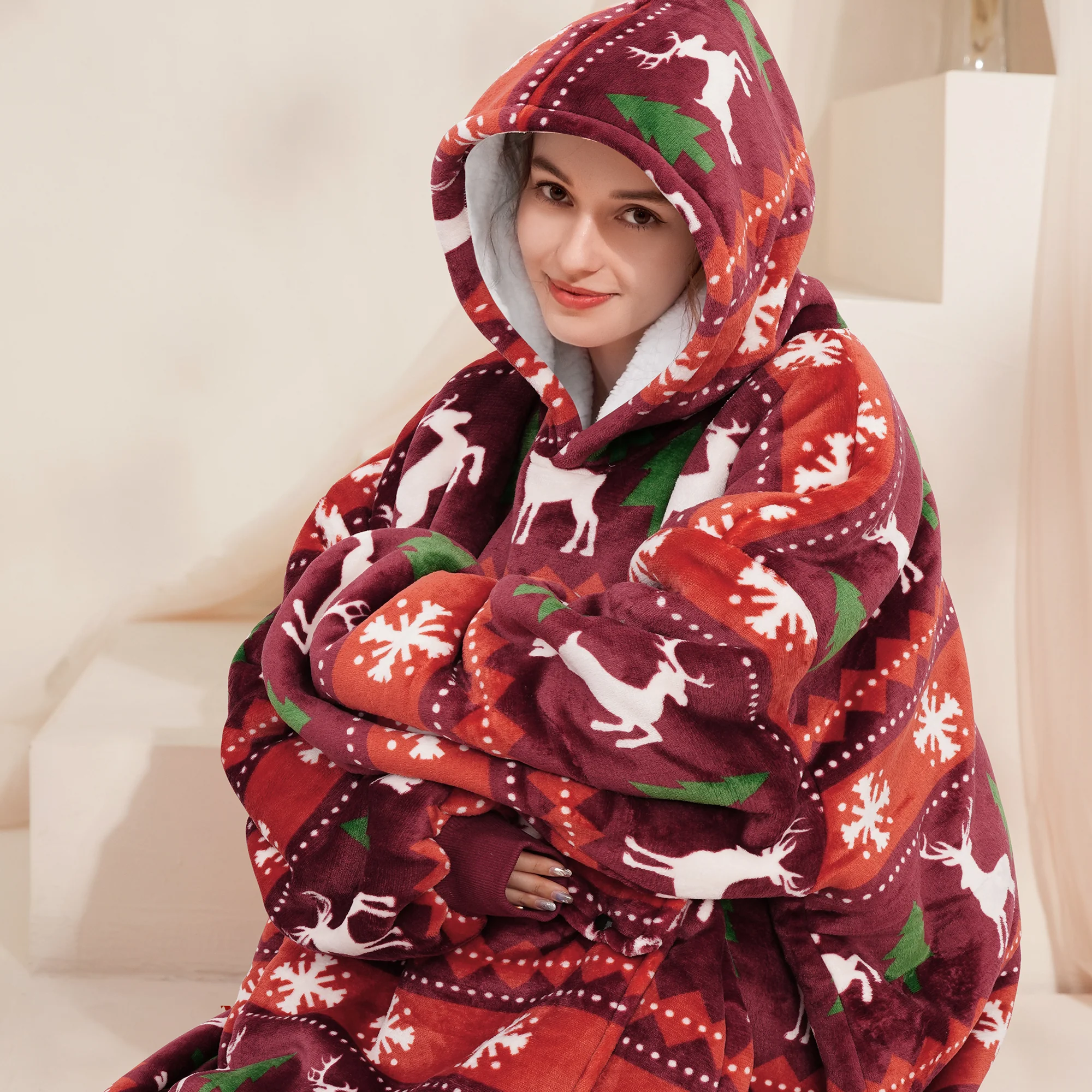 Christmas Reindeer Blanket Hoodie