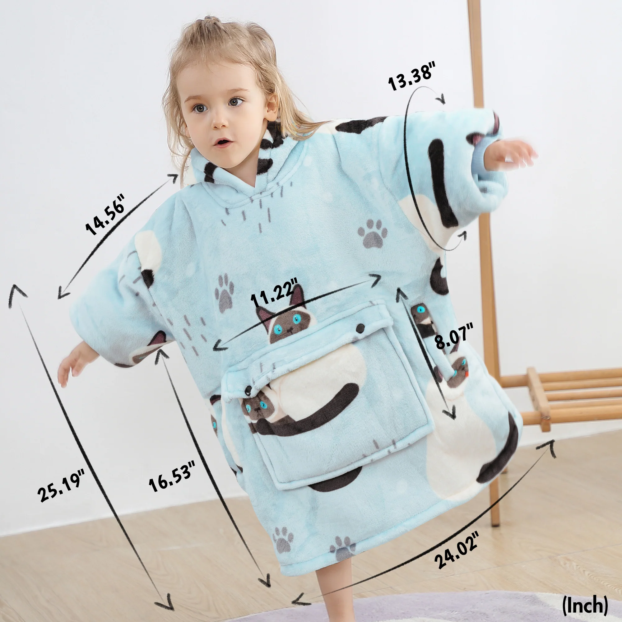 Blue Cat Blanket Hoodie Kids