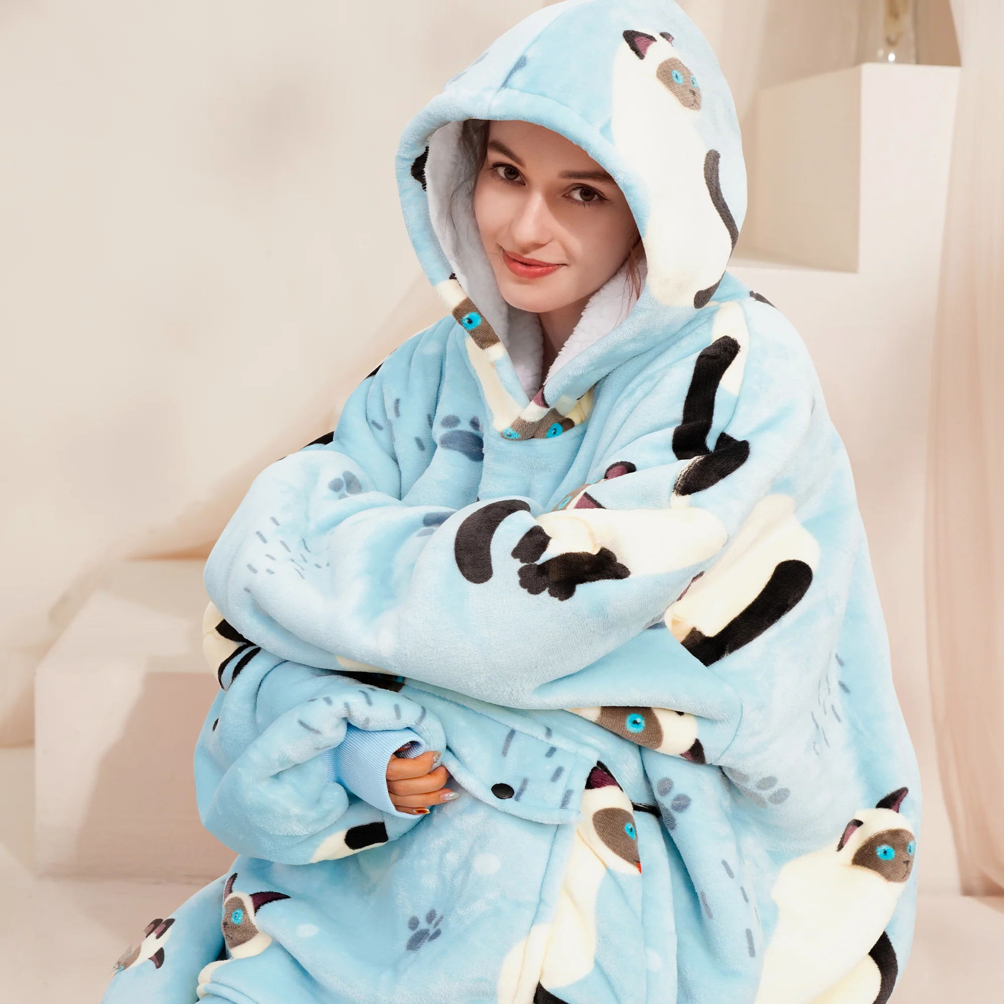 Blue Cat Blanket Hoodie