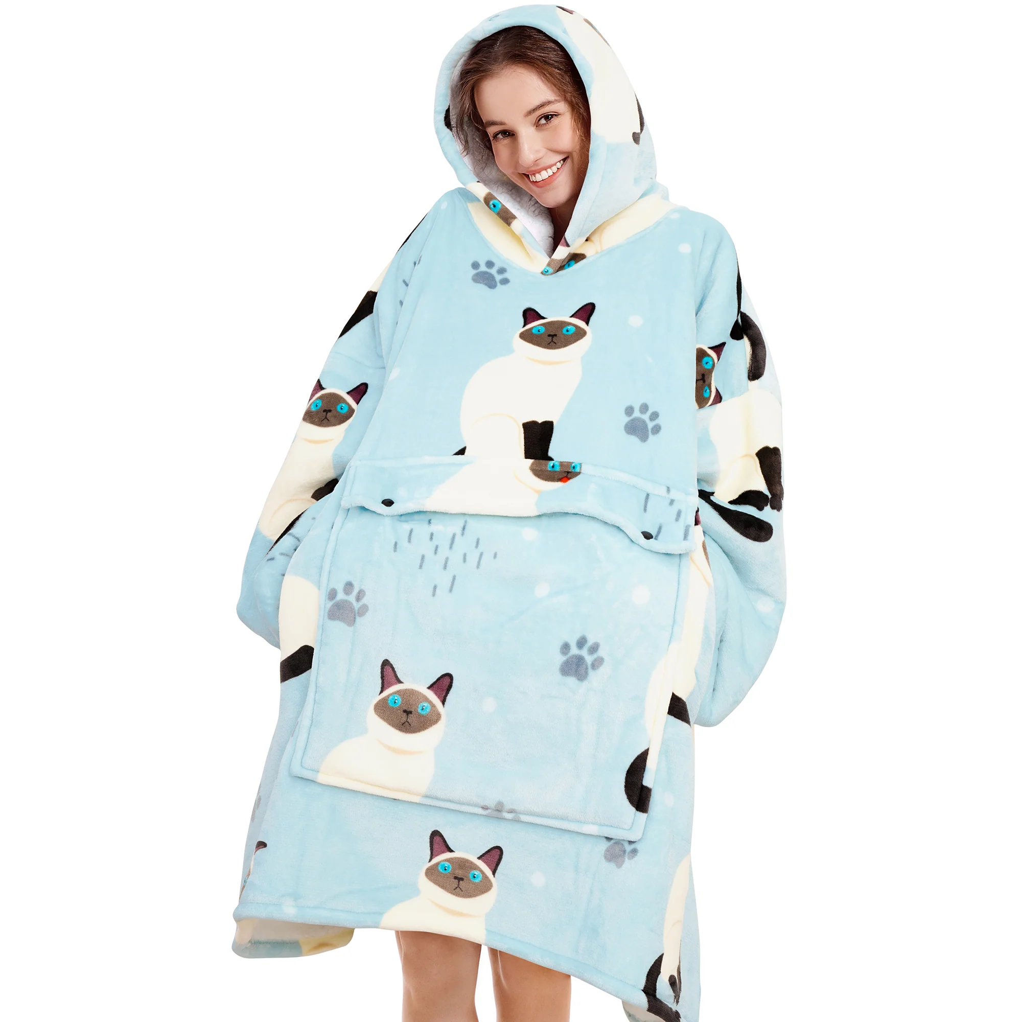 Blue Cat Blanket Hoodie
