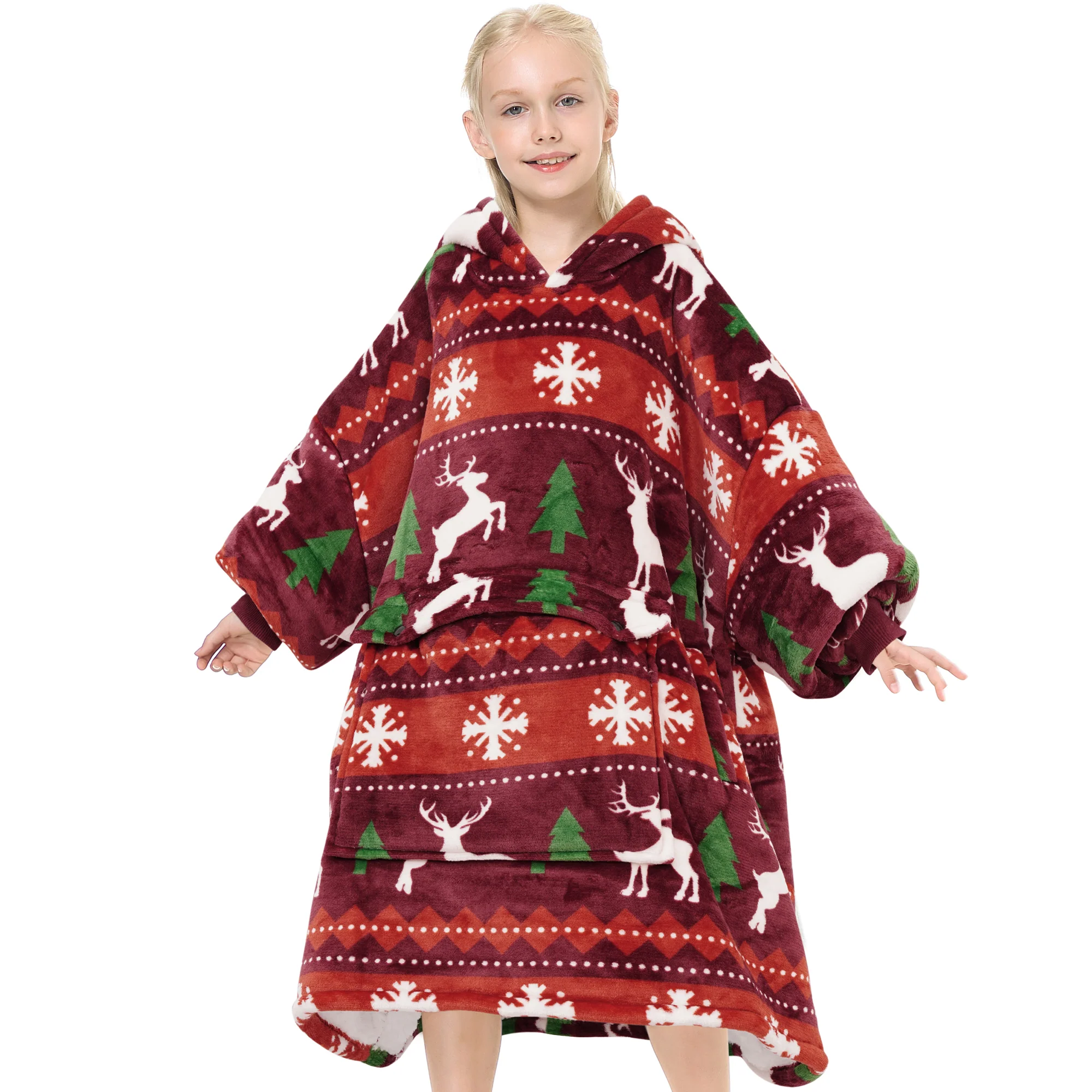 Christmas Reindeer Blanket Hoodie Teen