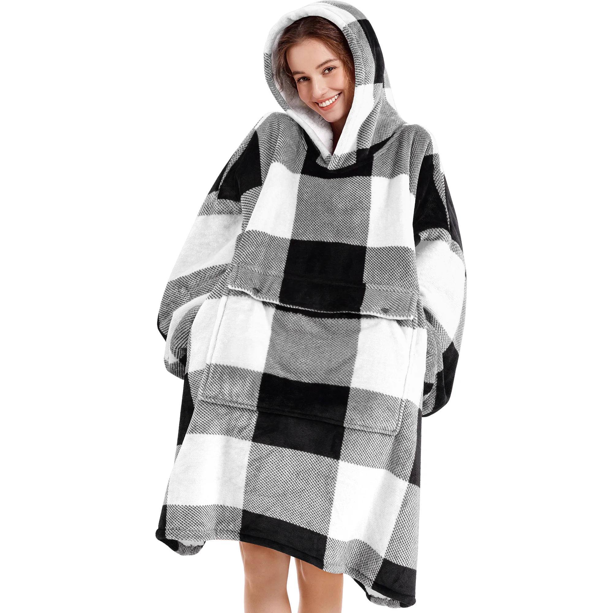 Grey Plaid Blanket Hoodie