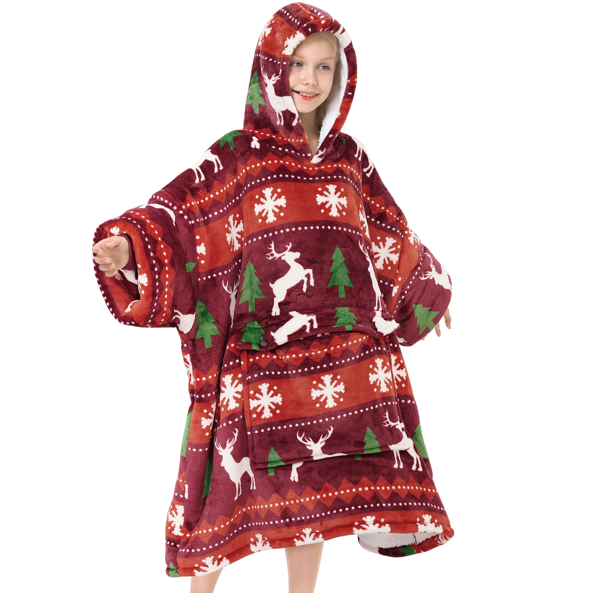 Christmas Reindeer Blanket Hoodie Teen