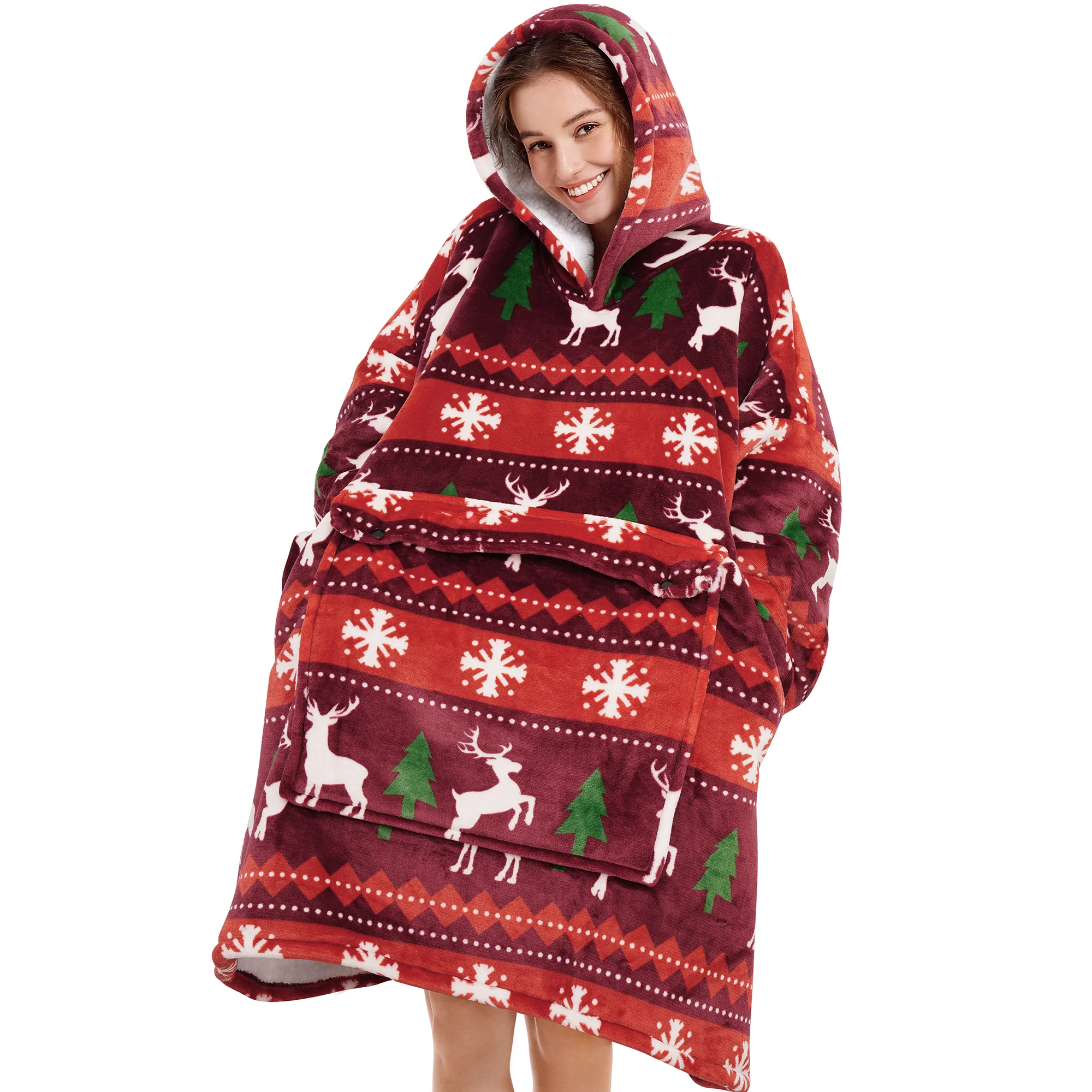 Christmas Reindeer Blanket Hoodie