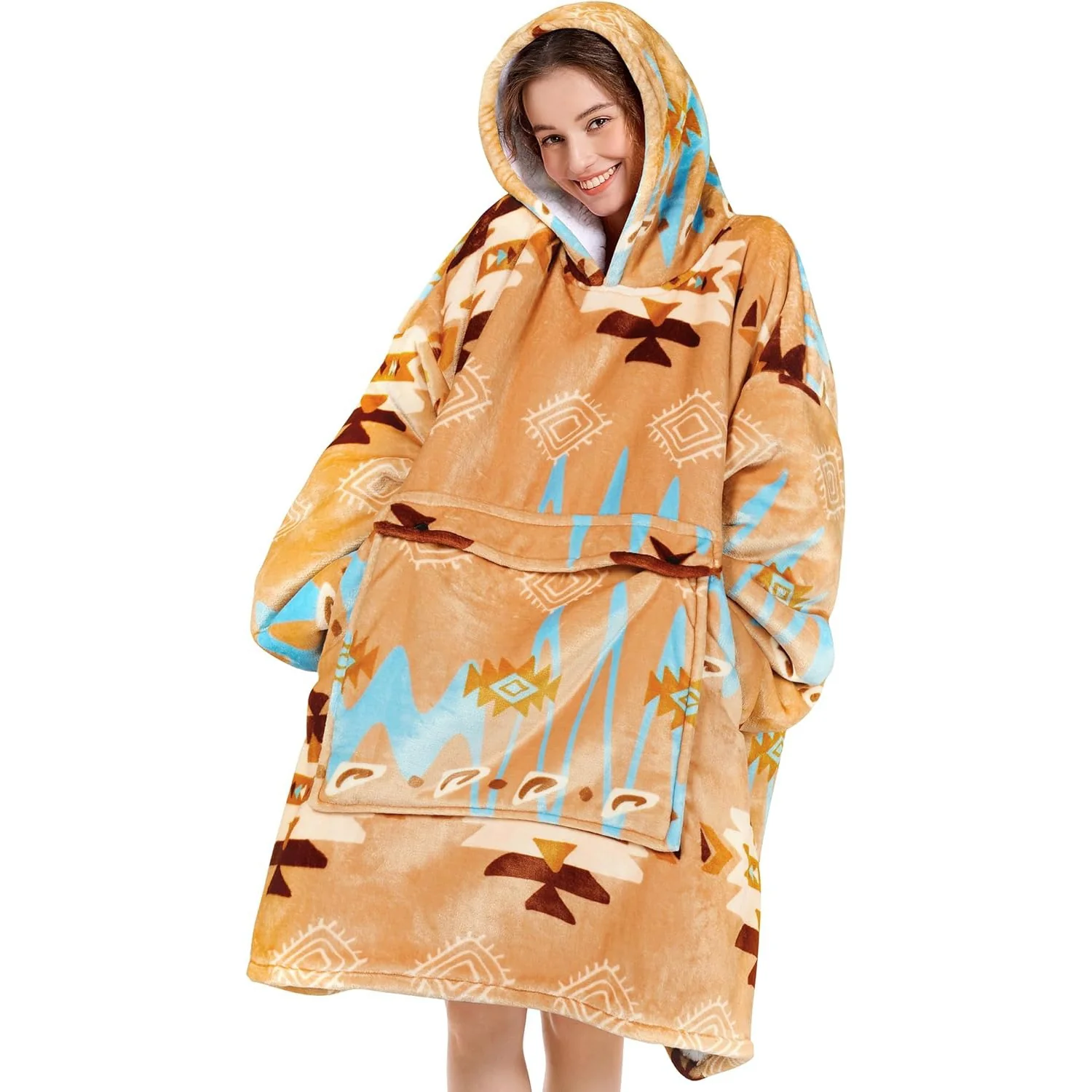 Retro Pattern Blanket Hoodie