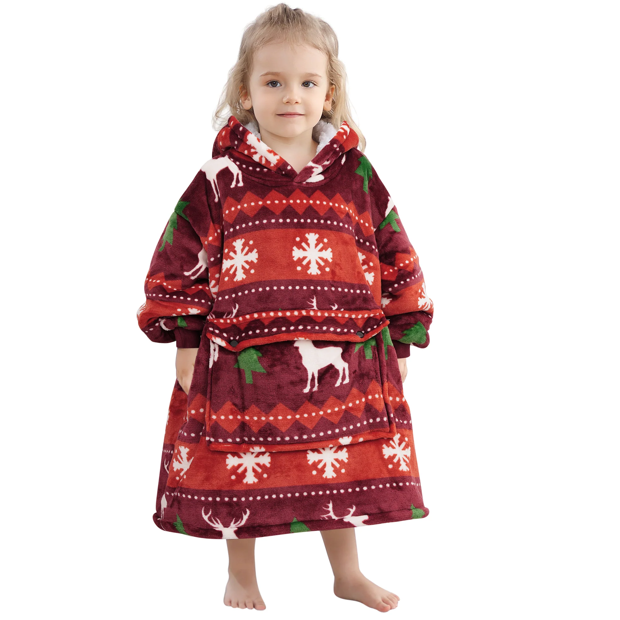 Christmas Reindeer Blanket Hoodie Kids
