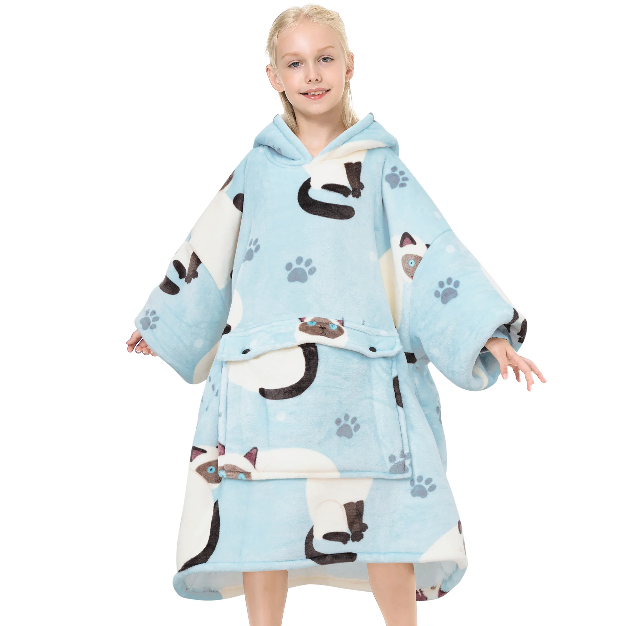 Blue Cat Blanket Hoodie Teen