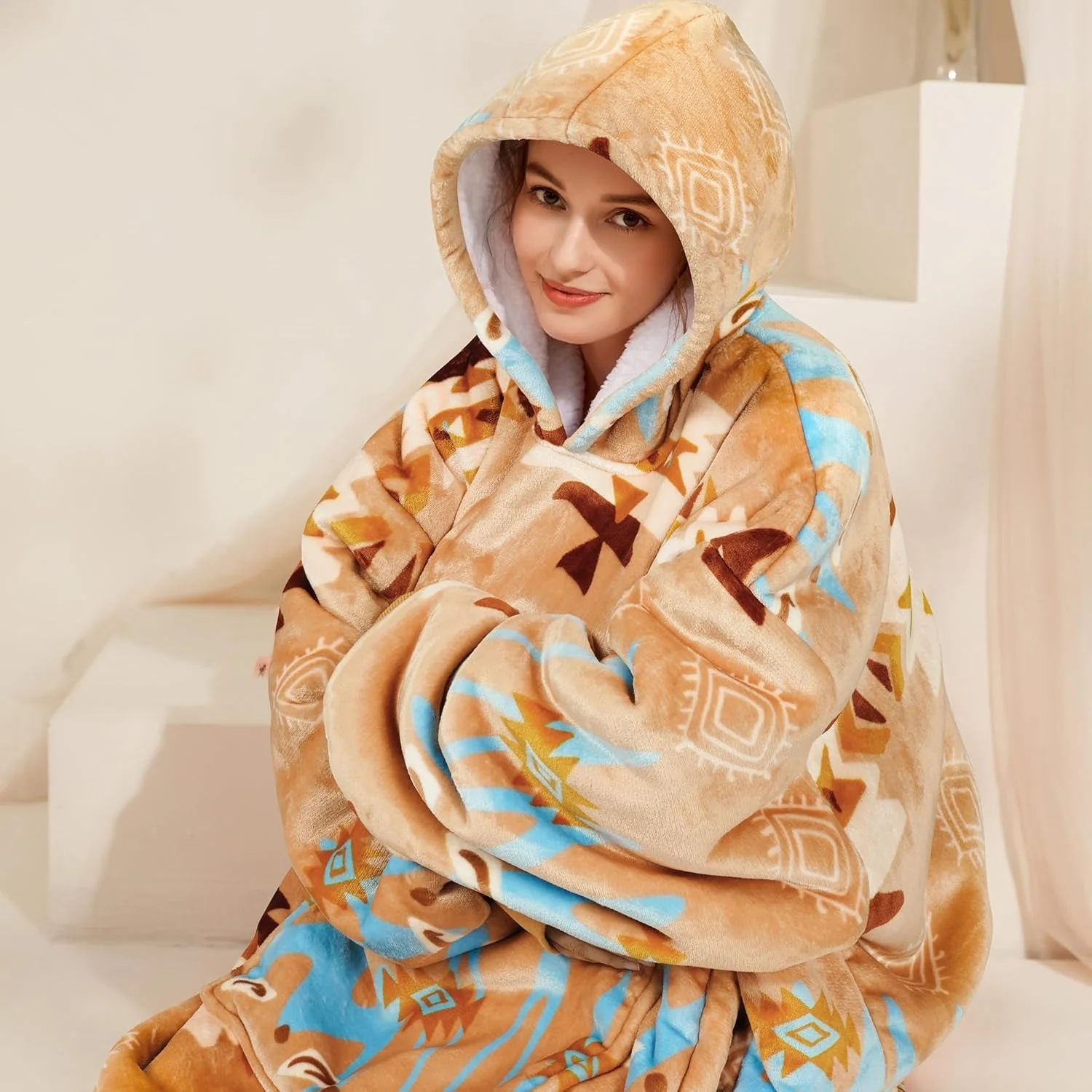 Retro Pattern Blanket Hoodie