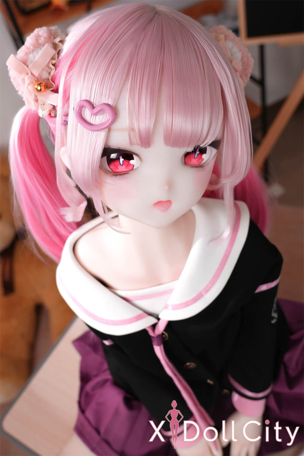 MW Girl(魔物姫) 17kg 小春ちゃん アニメドール 掲載画像はフルシリコン 肌色&眼球色&メイク&ウィッグ&衣装は宣材写真と同じ 成人スタイルラブドール 黒×ピンクのセーラー風制服