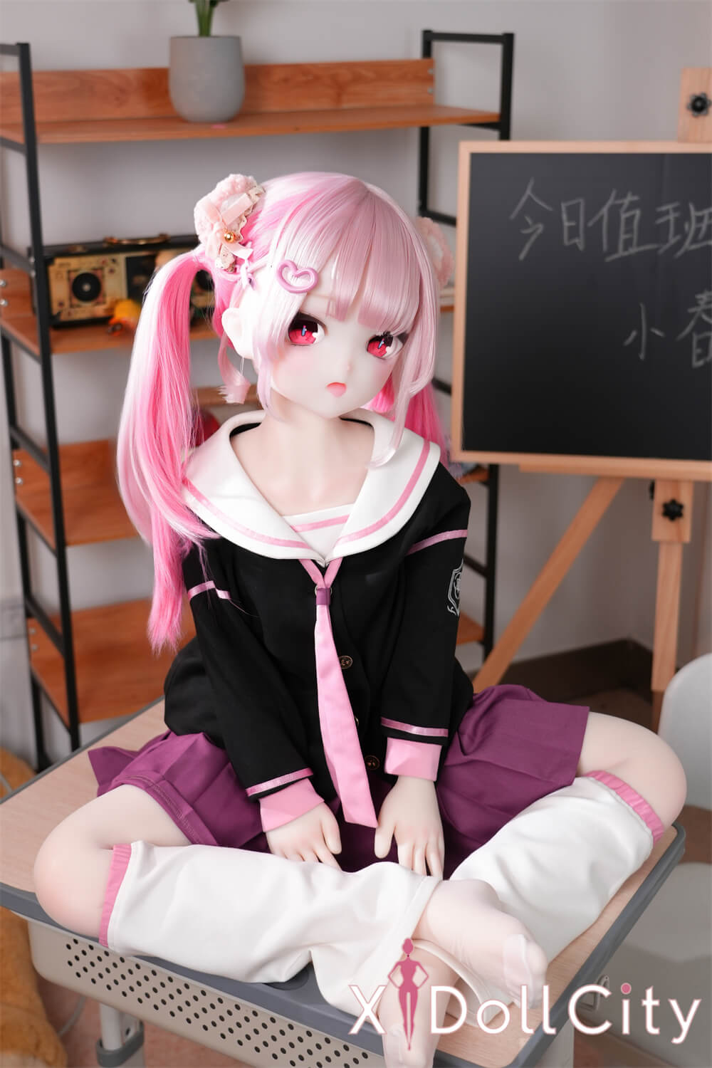 MW Girl(魔物姫) 17kg 小春ちゃん アニメドール 掲載画像はフルシリコン 肌色&眼球色&メイク&ウィッグ&衣装は宣材写真と同じ 成人スタイルラブドール 黒×ピンクのセーラー風制服