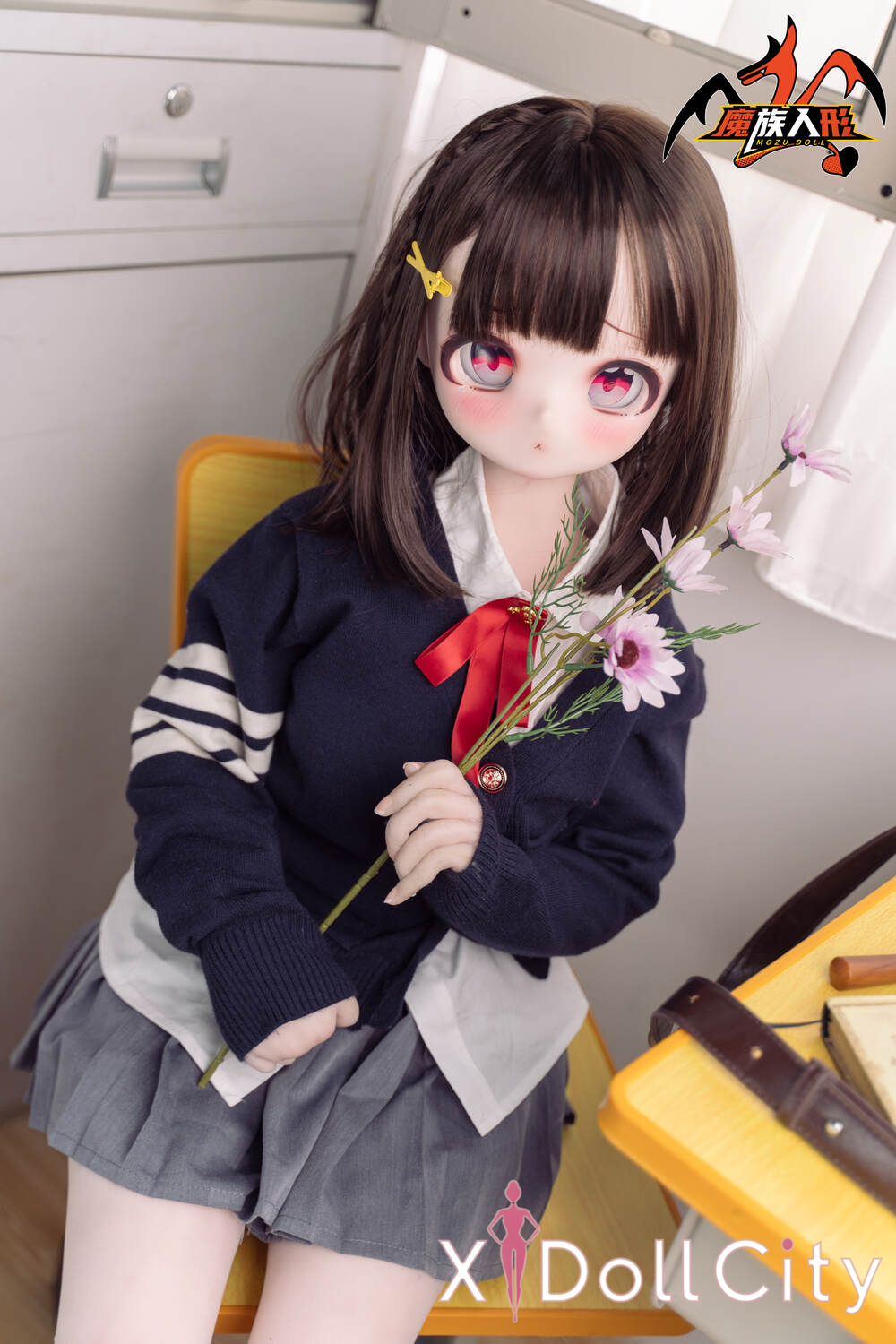 MOZU Doll 露比 成人スタイルラブドール ロリ学生風 可愛な女の子 ビニールヘッド&軟質ヘッド＋TPEボディ ラブドール貧乳