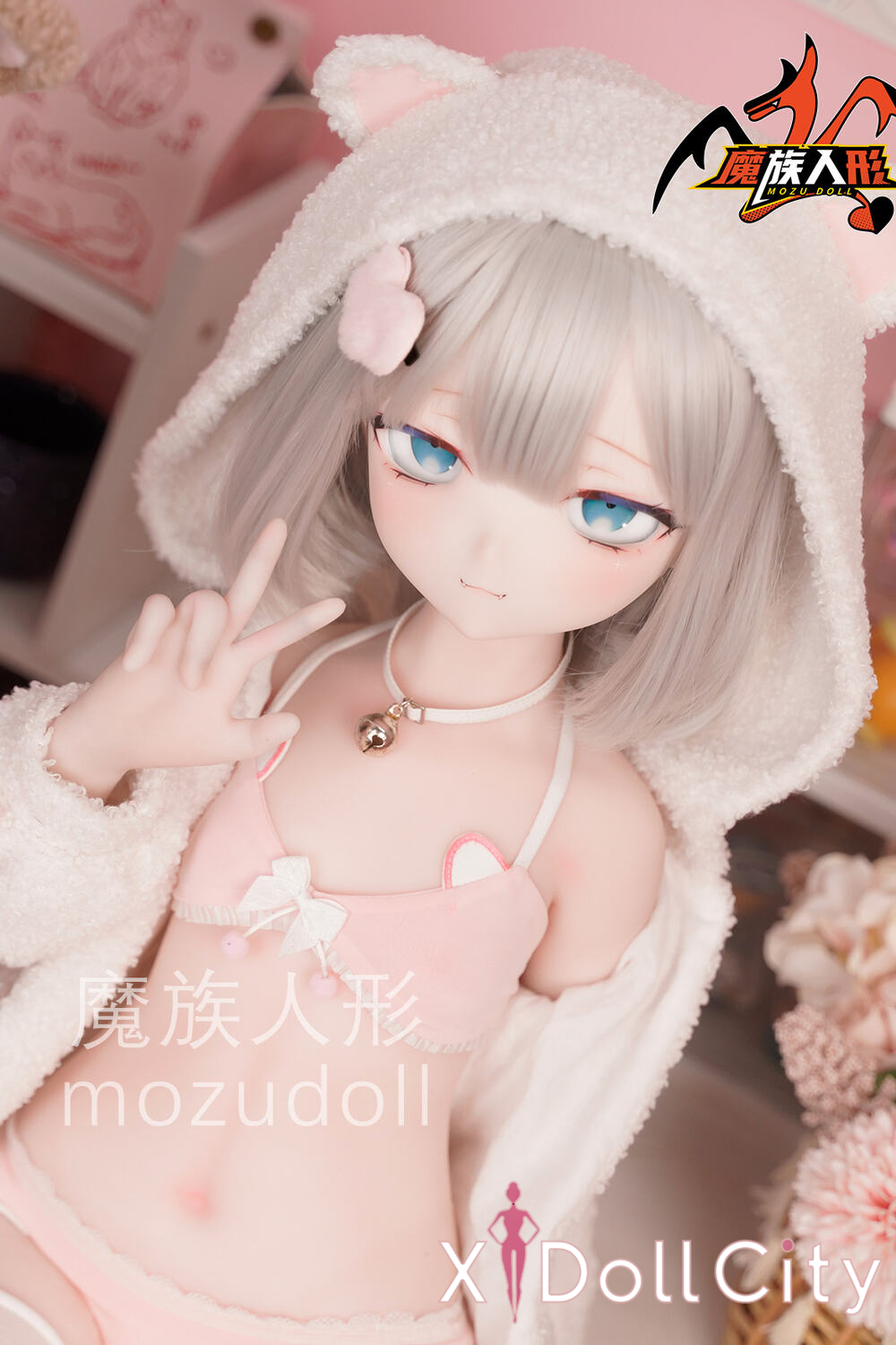 MOZU Doll 玲芽 成人スタイルラブドール キュートな猫耳ミニ ビニールヘッド＋TPEボディ ラブドール貧乳