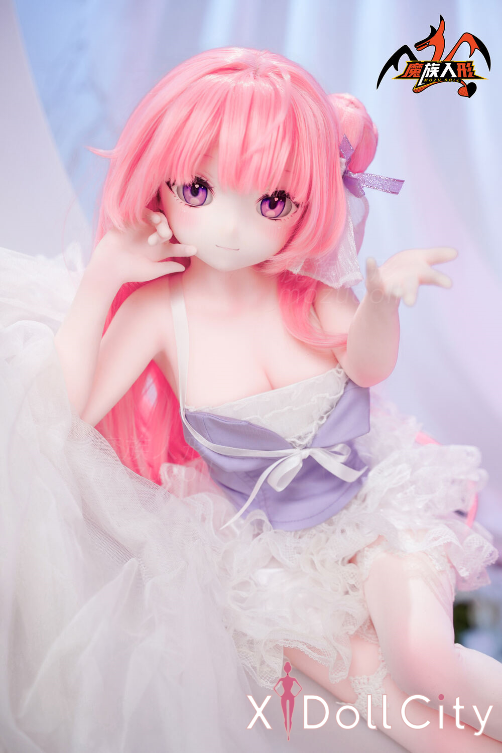 MOZU Doll 桃香 成人スタイルラブドール ピンクヘア天真ロリ系ミニ ビニールヘッド＋TPEボディ ラブドール良乳