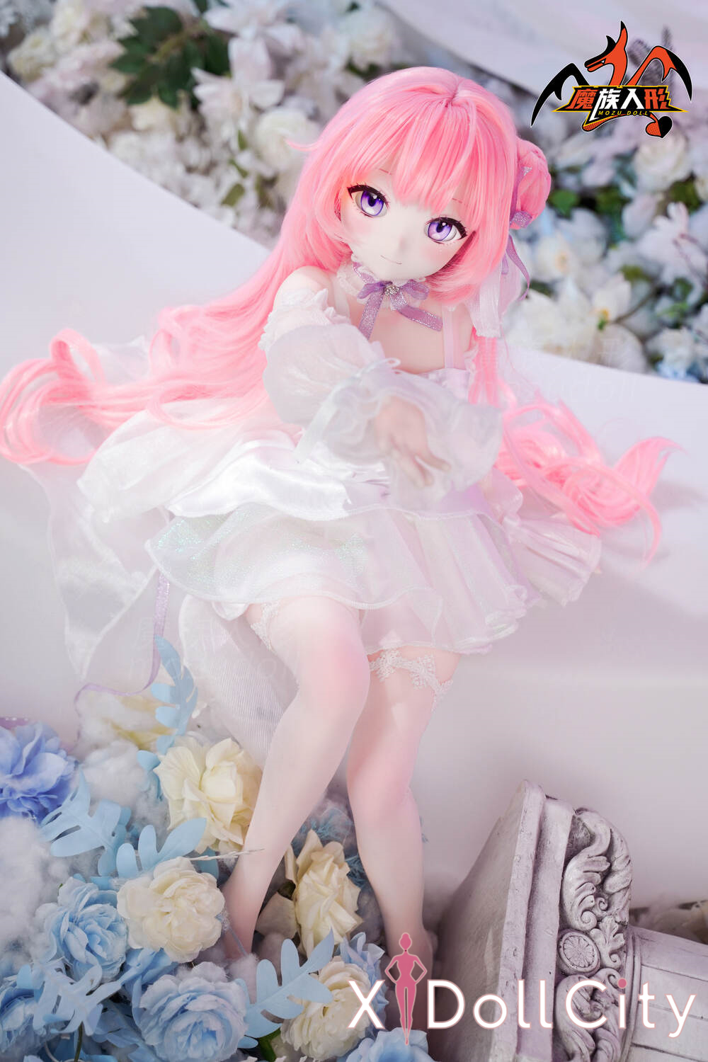 MOZU Doll 桃香 成人スタイルラブドール ピンクヘア天真ロリ系ミニ ビニールヘッド＋TPEボディ ラブドール良乳