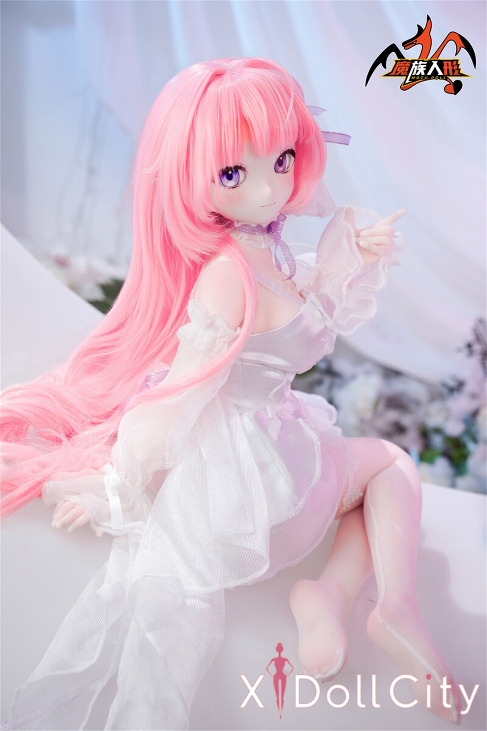 MOZU Doll 桃香 成人スタイルラブドール ピンクヘア天真ロリ系ミニ ビニールヘッド＋TPEボディ ラブドール良乳