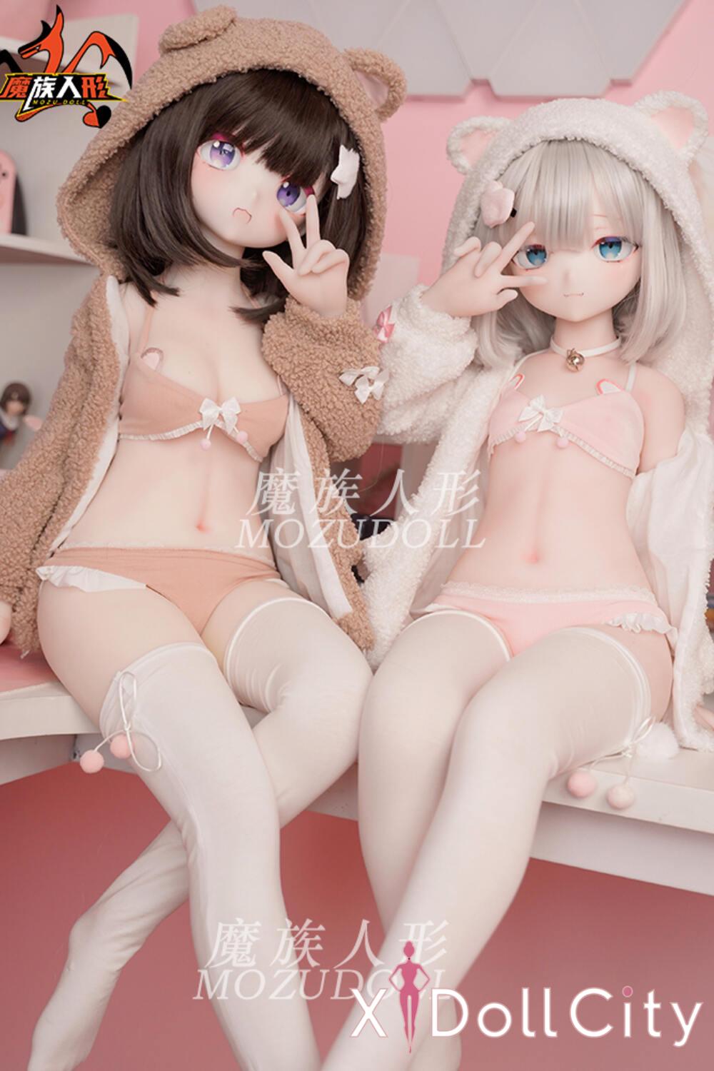 MOZU Doll 玲芽 成人スタイルラブドール キュートな猫耳ミニ ビニールヘッド＋TPEボディ ラブドール貧乳