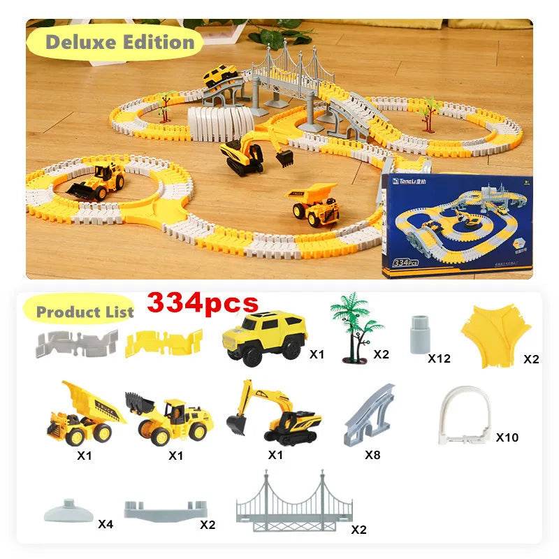 Electric Railway Train Set for Kids - 334-Piece Slot Car Circuit