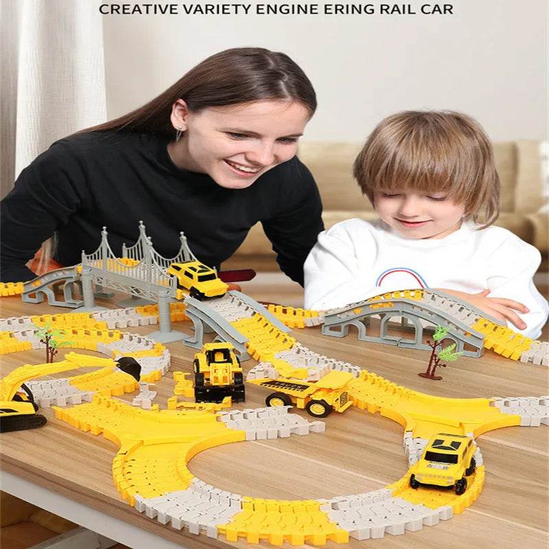 Electric Railway Train Set for Kids - 334-Piece Slot Car Circuit